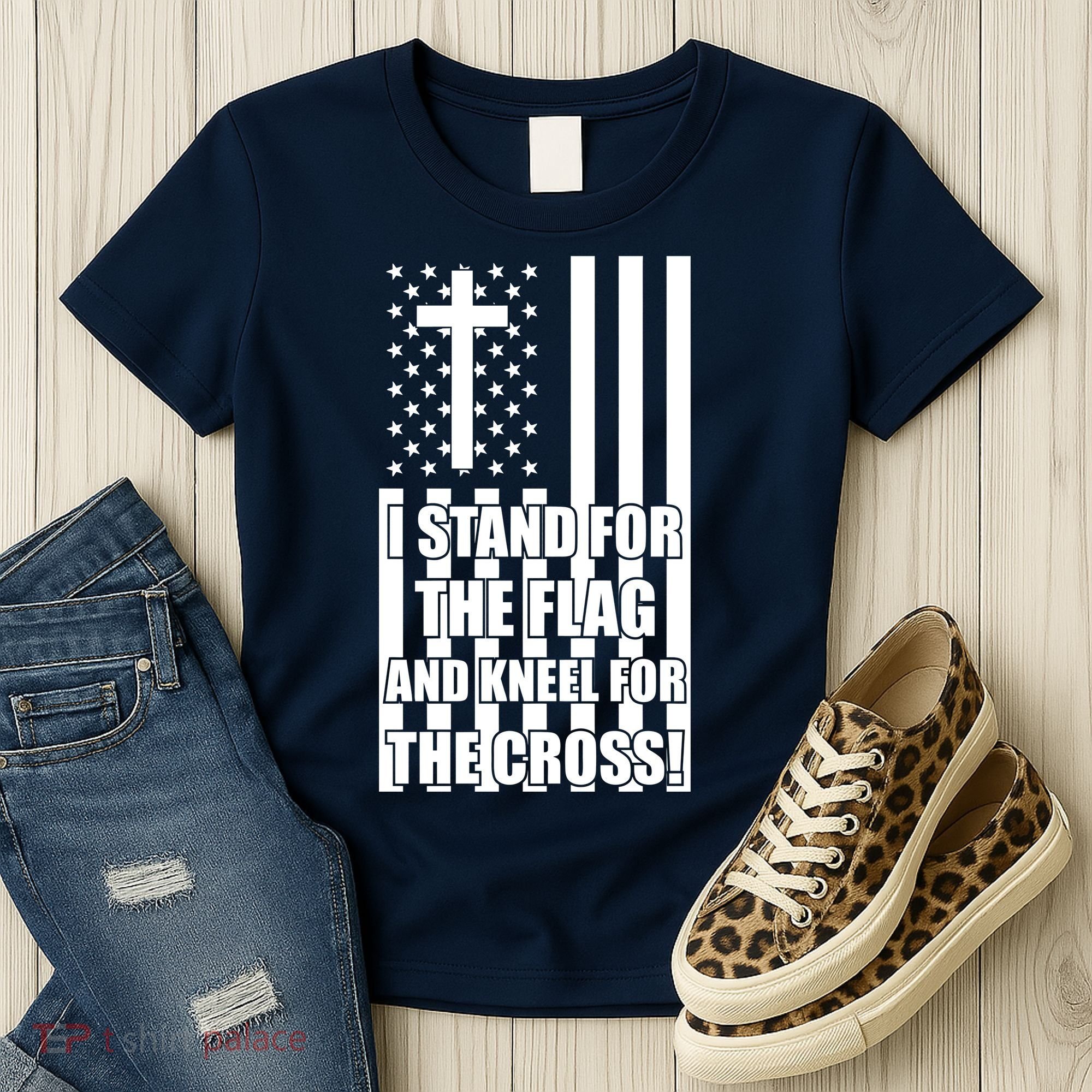 Stand For the Flag and Kneel for the Cross USA Flag Women's T-Shirt