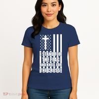Stand For the Flag and Kneel for the Cross USA Flag Women's T-Shirt thumb 4