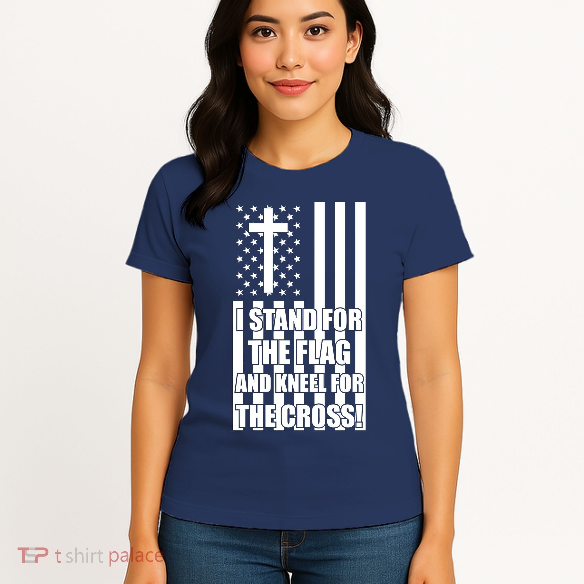 Stand For the Flag and Kneel for the Cross USA Flag Women's T-Shirt