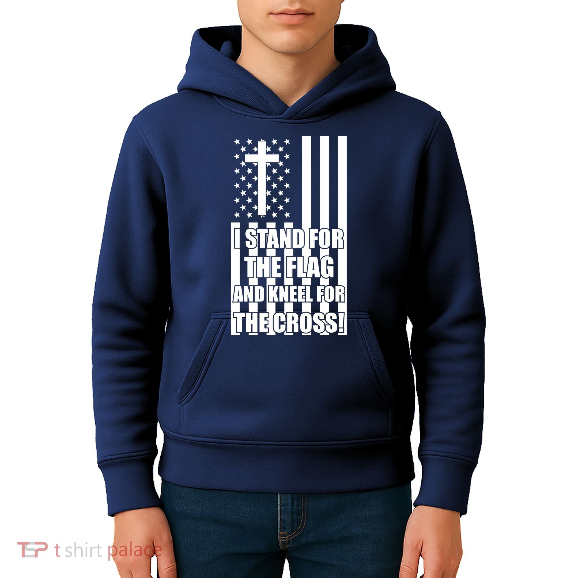 Stand For the Flag and Kneel for the Cross USA Flag Kids Hoodie