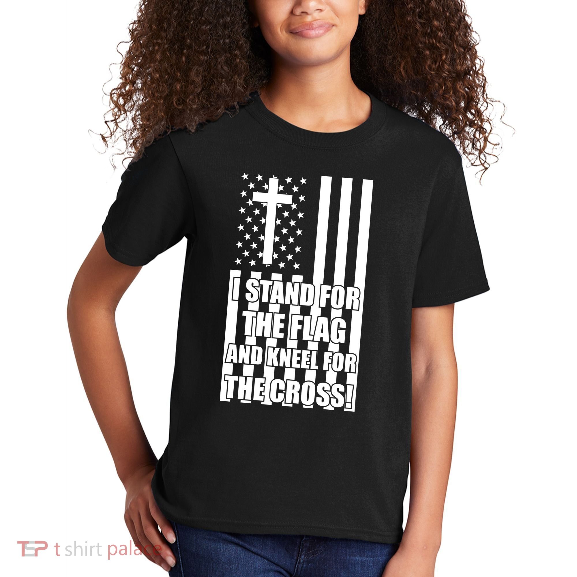 Stand For the Flag and Kneel for the Cross USA Flag Kids T-Shirt