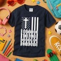 Stand For the Flag and Kneel for the Cross USA Flag Kids T-Shirt thumb 3