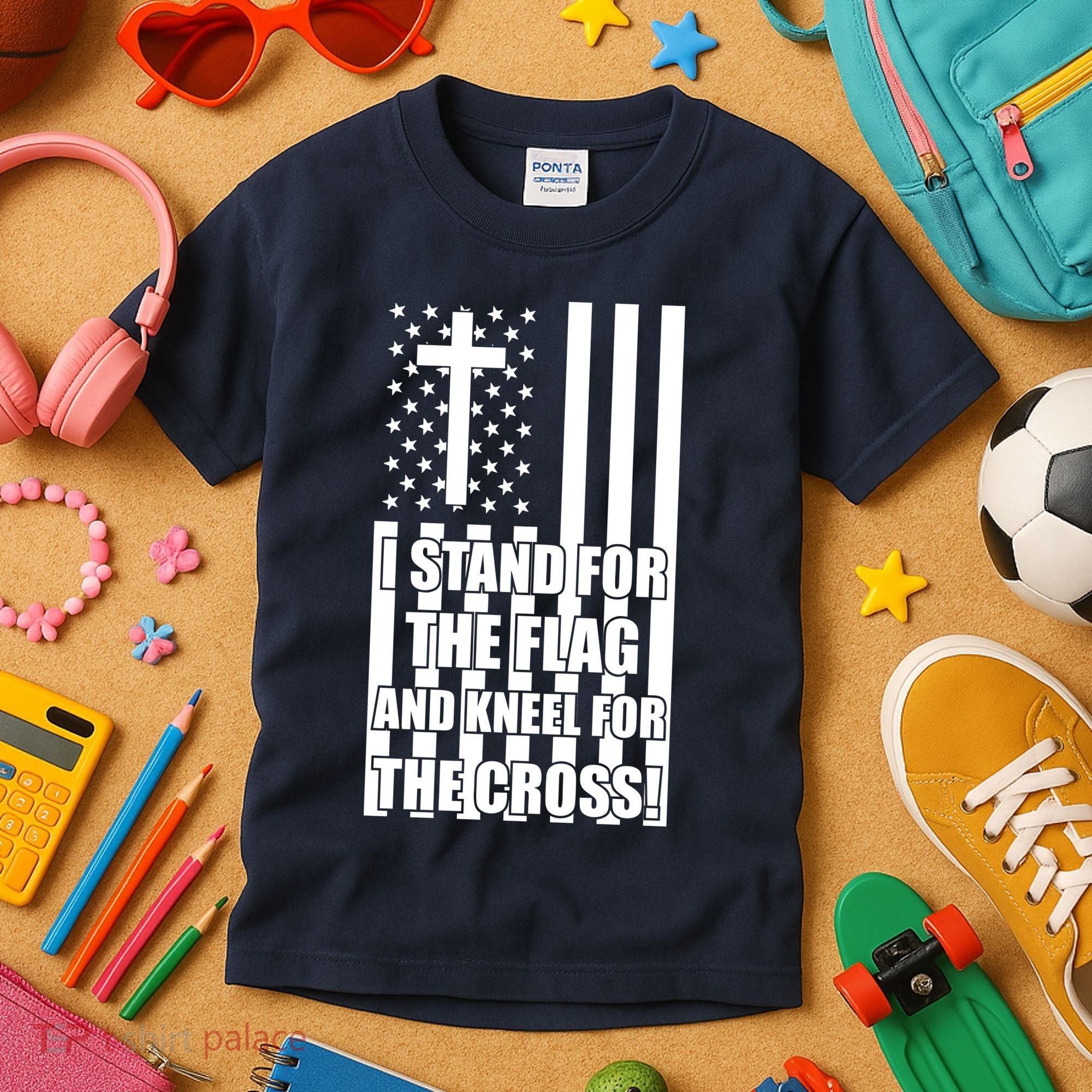 Stand For the Flag and Kneel for the Cross USA Flag Kids T-Shirt