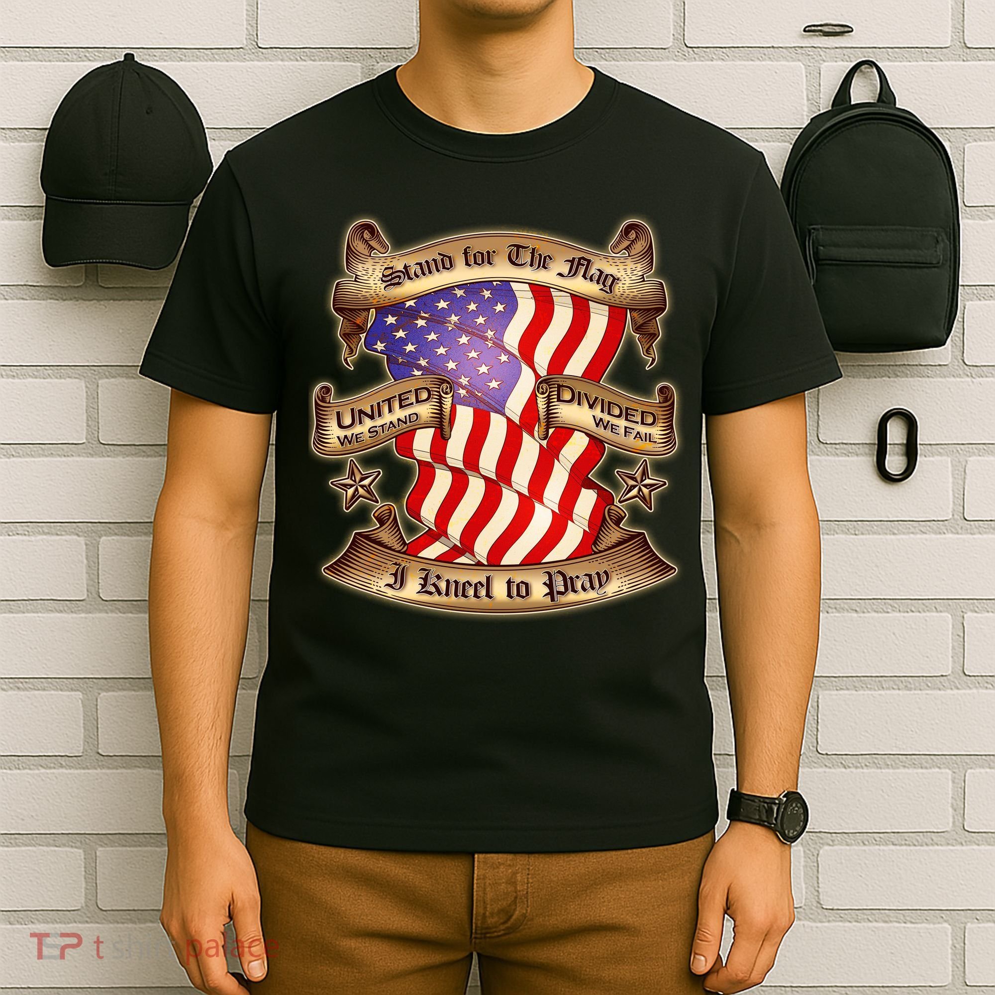 Stand For The Flag I Kneel To Pray United We Stand Divided We Fail T-Shirt