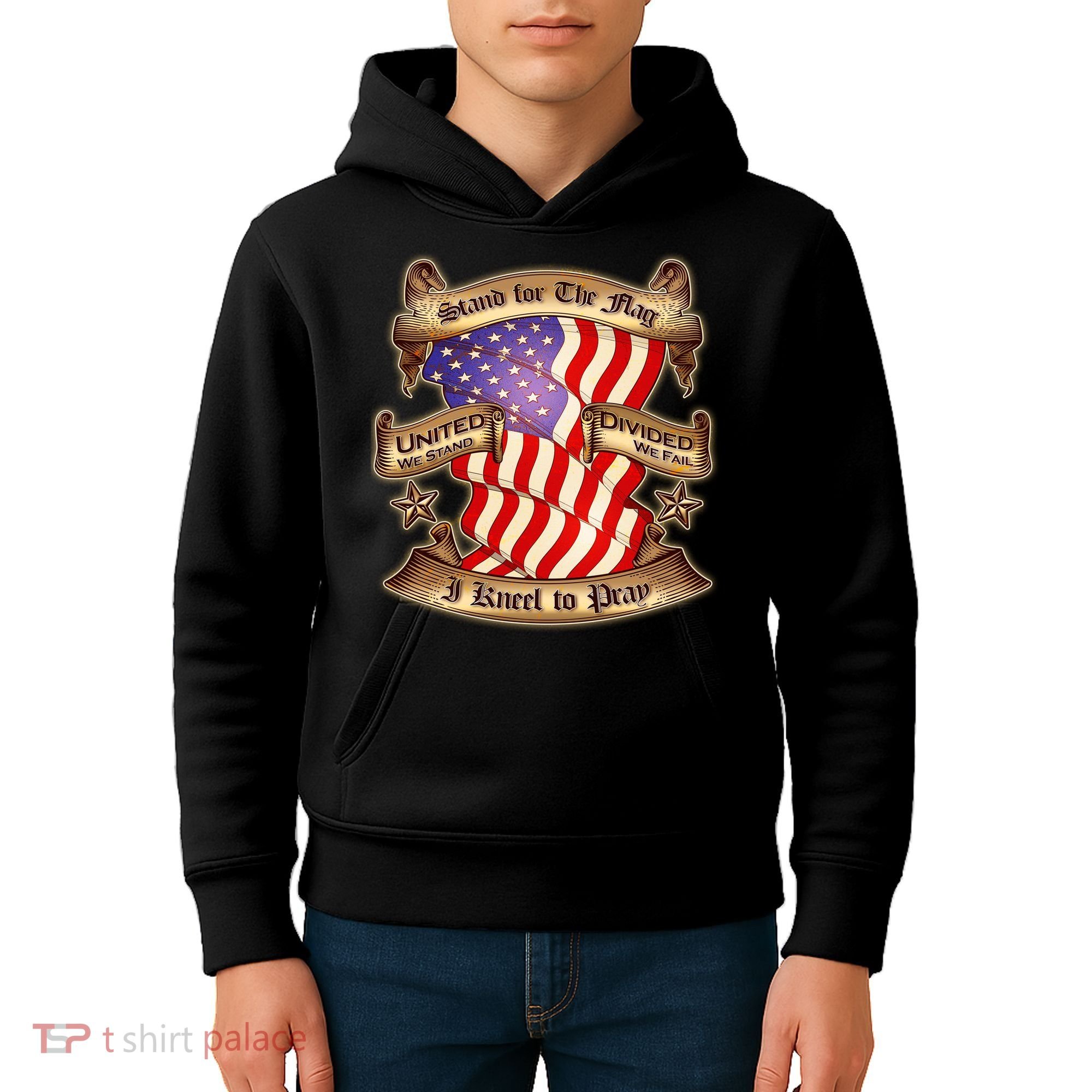 Stand For The Flag I Kneel To Pray United We Stand Divided We Fail Kids Hoodie