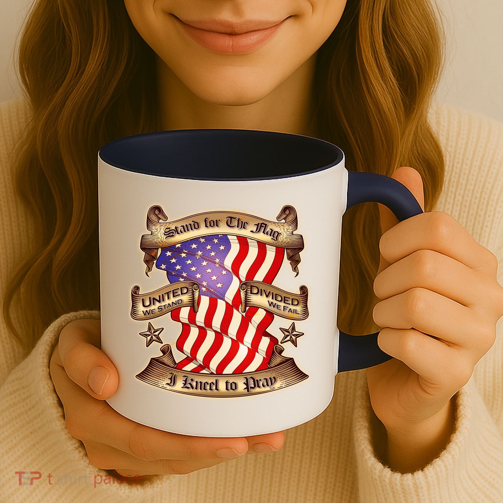 Stand For The Flag I Kneel To Pray United We Stand Divided We Fail Coffee Mug