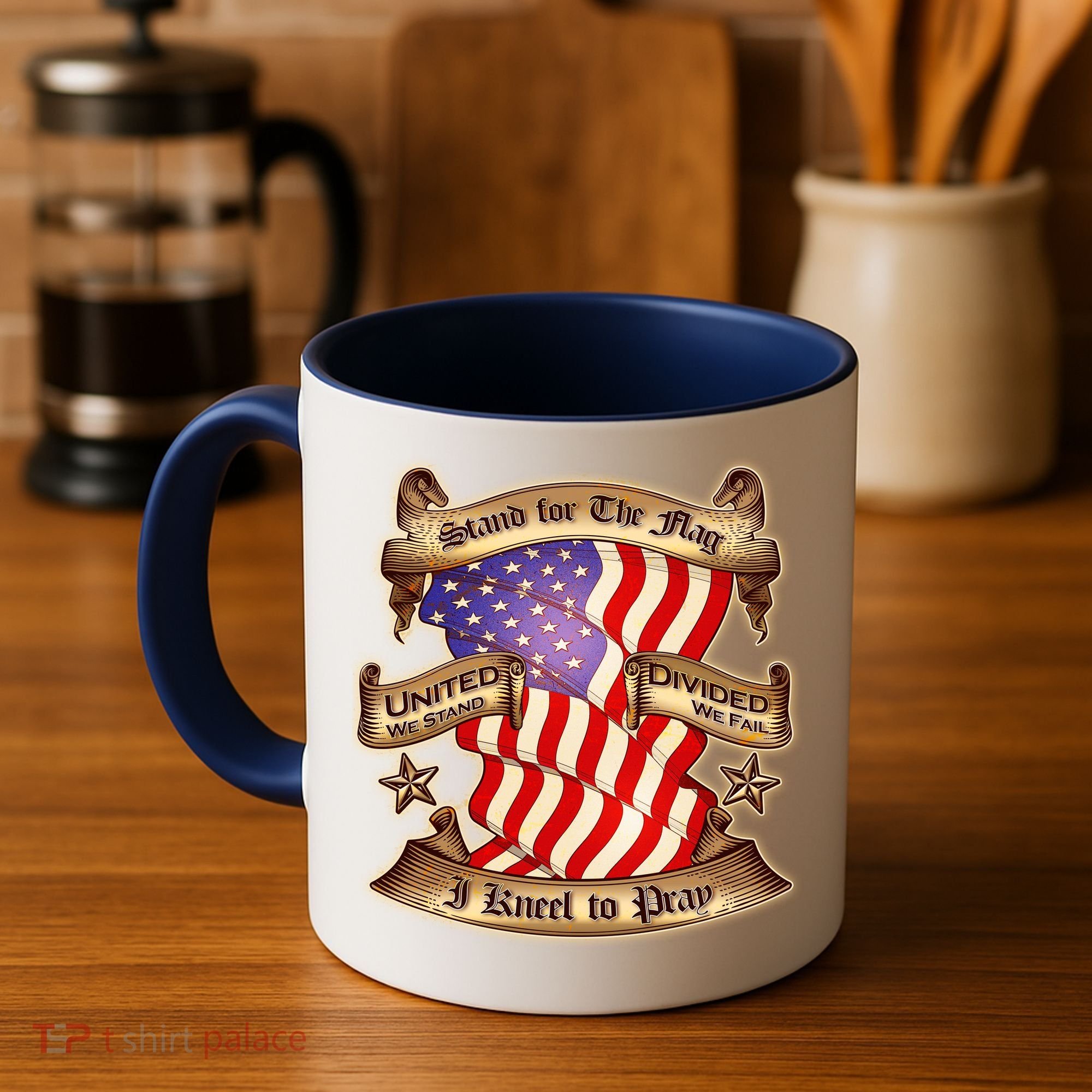 Stand For The Flag I Kneel To Pray United We Stand Divided We Fail Coffee Mug