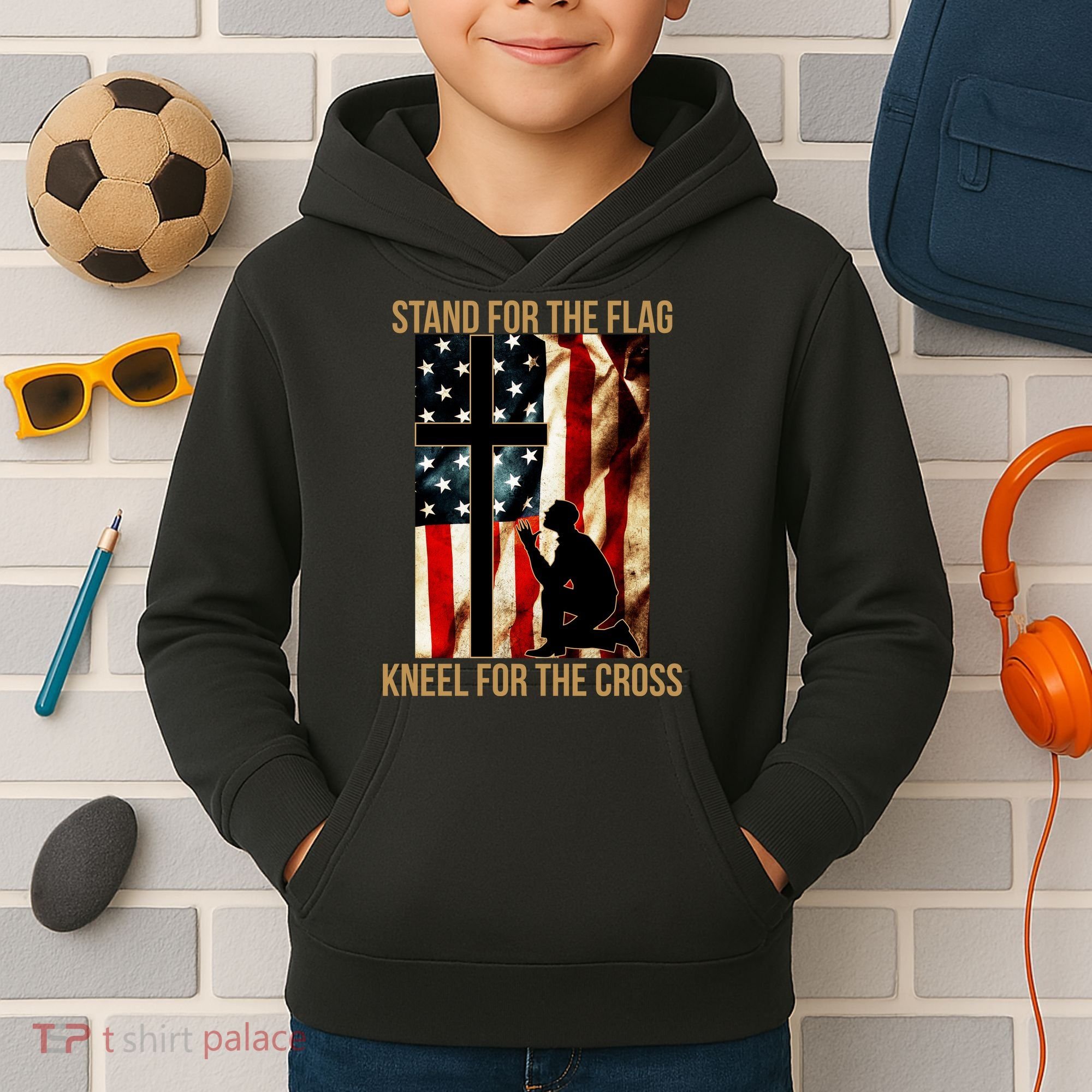 Stand For the Flag Kneel for the Cross Kids Hoodie