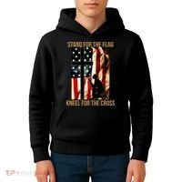 Stand For the Flag Kneel for the Cross Kids Hoodie thumb 4