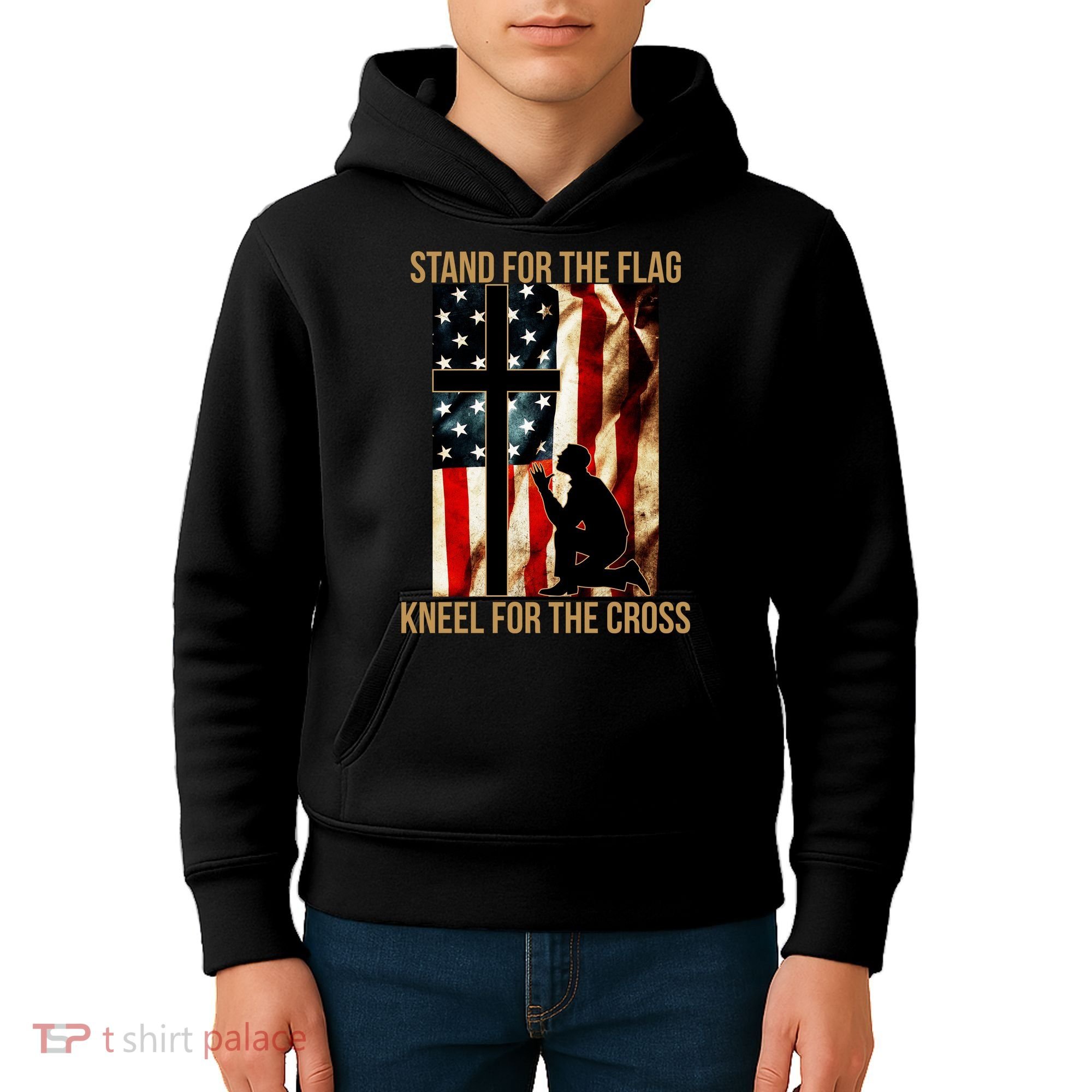 Stand For the Flag Kneel for the Cross Kids Hoodie