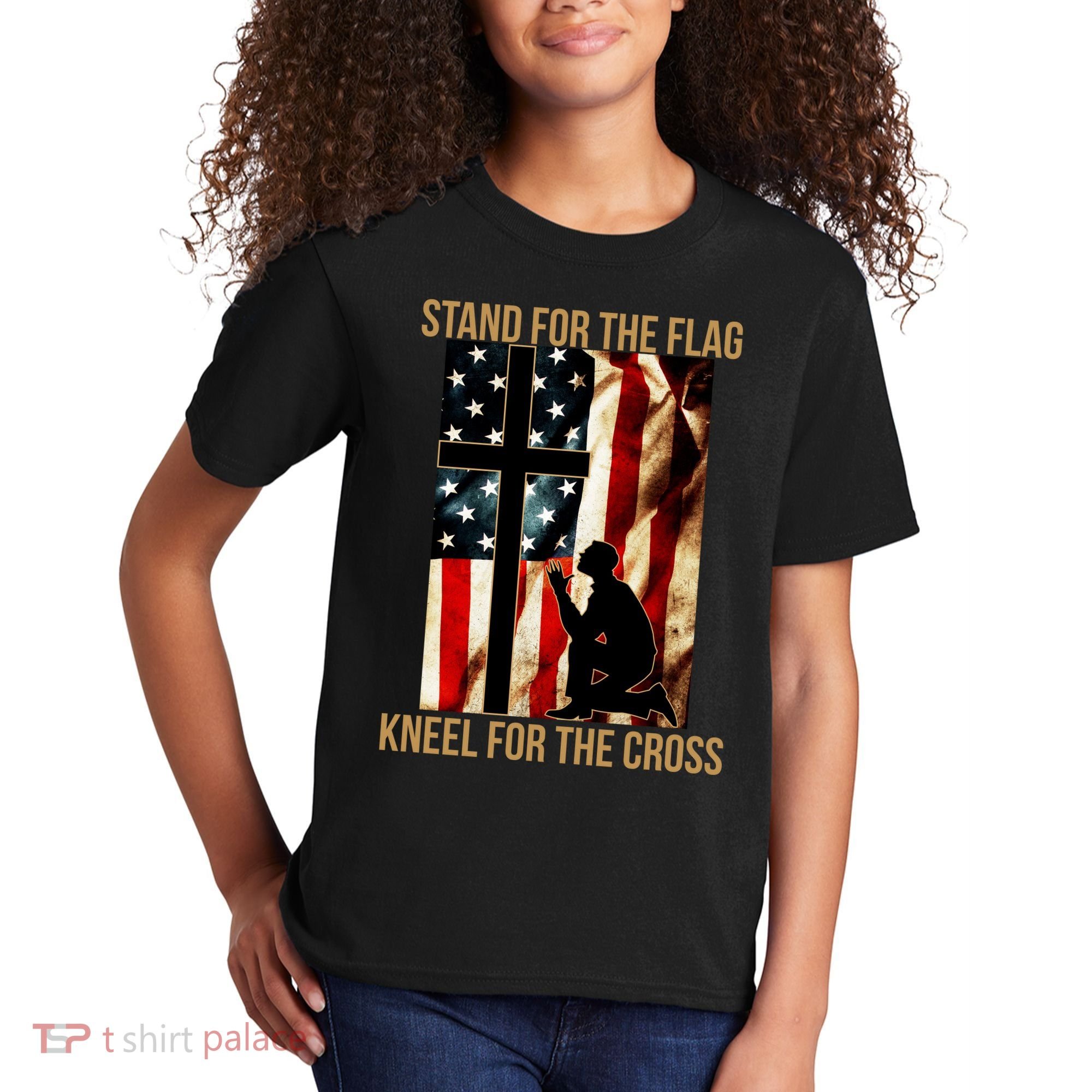 Stand For the Flag Kneel for the Cross Kids T-Shirt