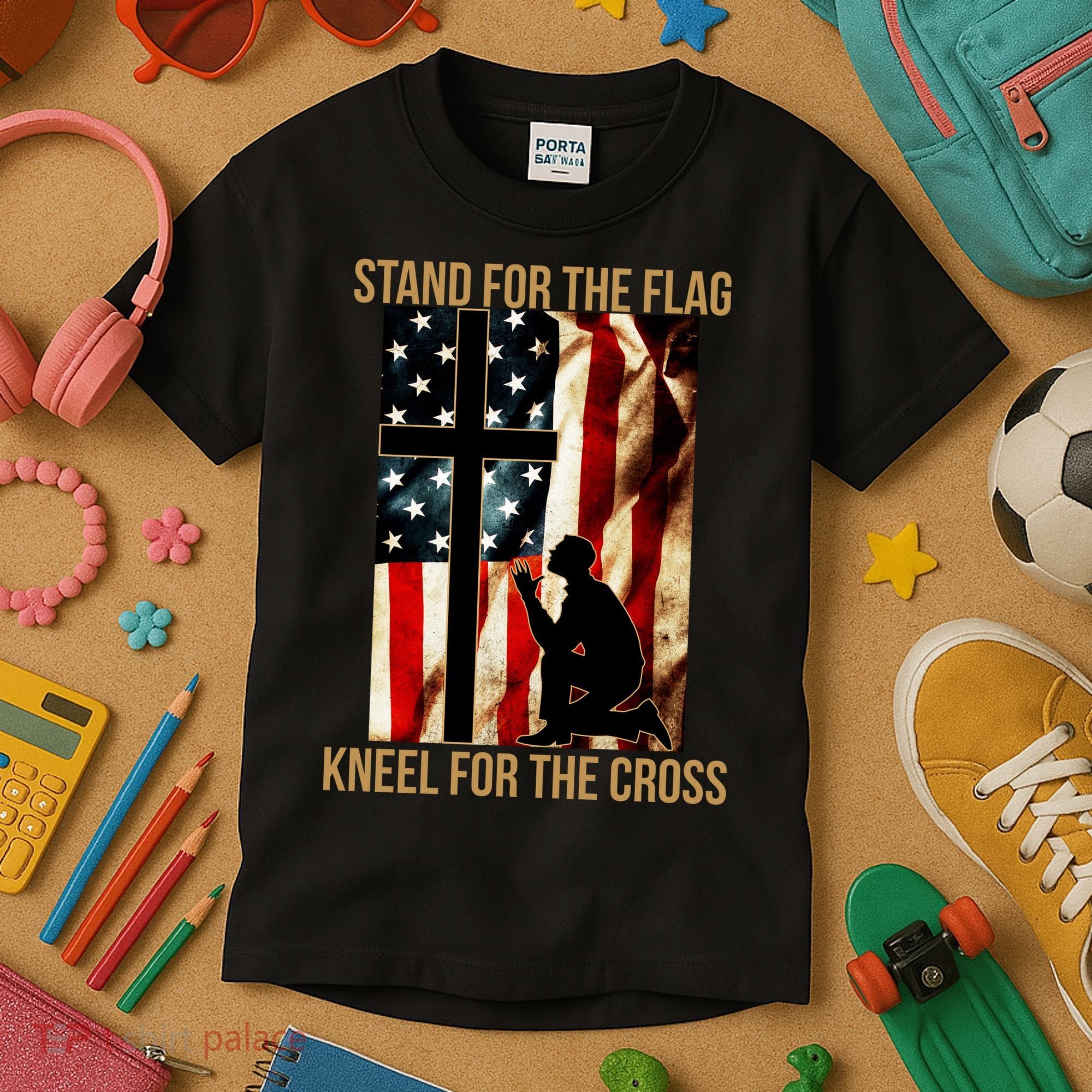 Stand For the Flag Kneel for the Cross Kids T-Shirt