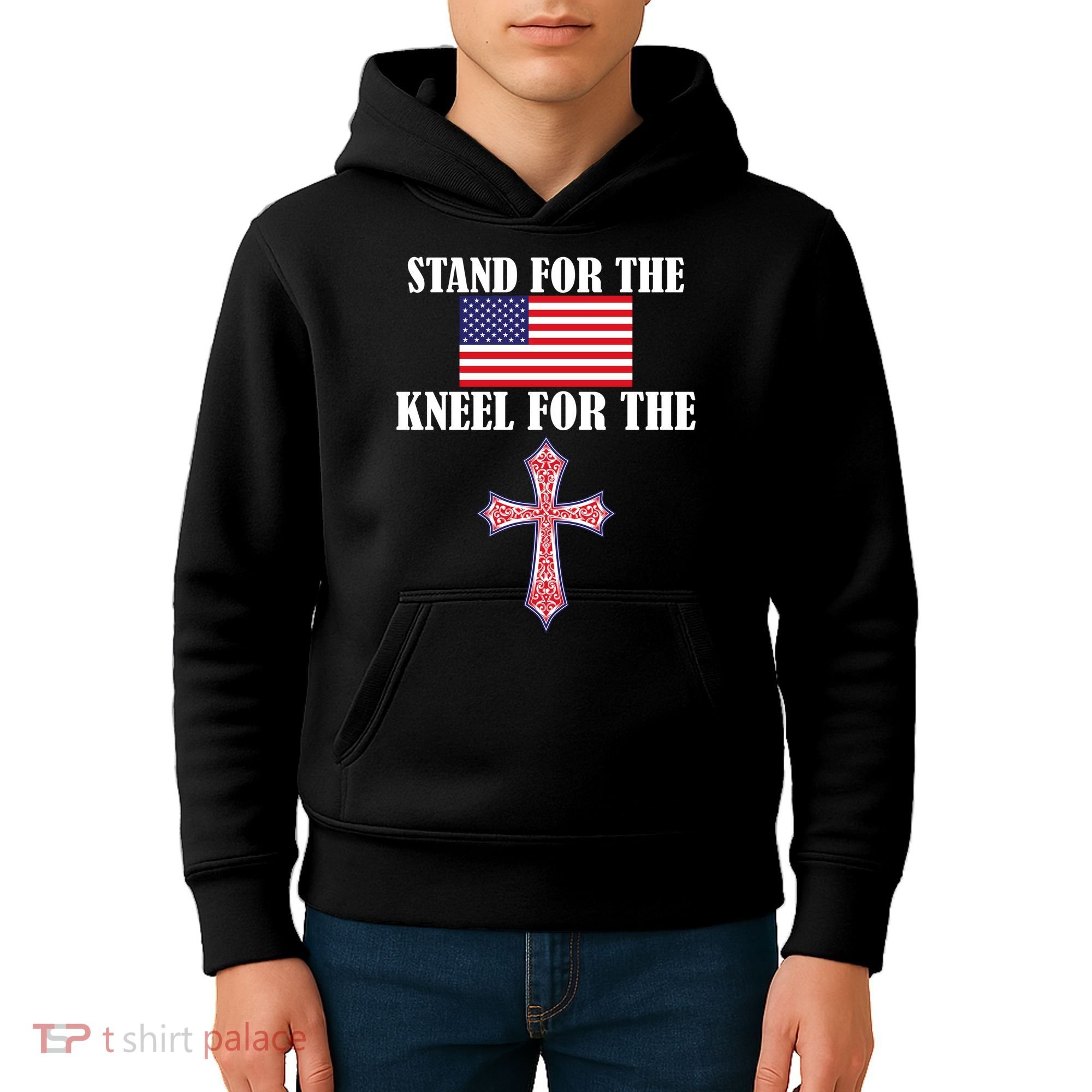Stand For the Flag Kneel For the Cross National Anthem Kids Hoodie