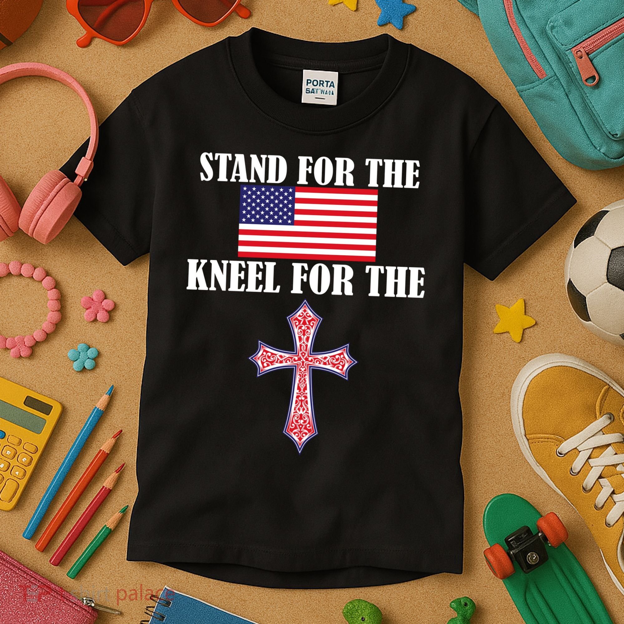 Stand For the Flag Kneel For the Cross National Anthem Kids T-Shirt