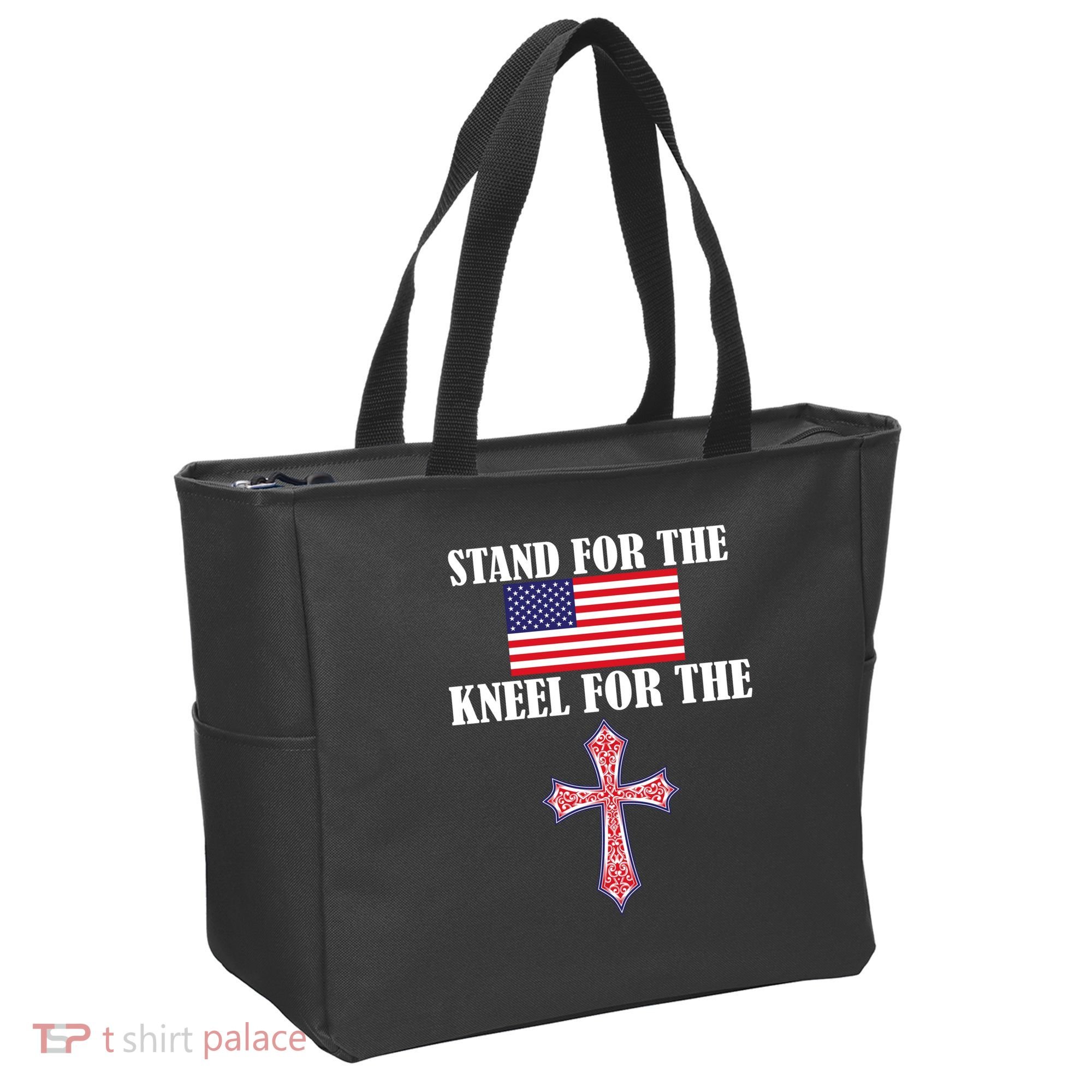 Stand For the Flag Kneel For the Cross National Anthem Tote Bag