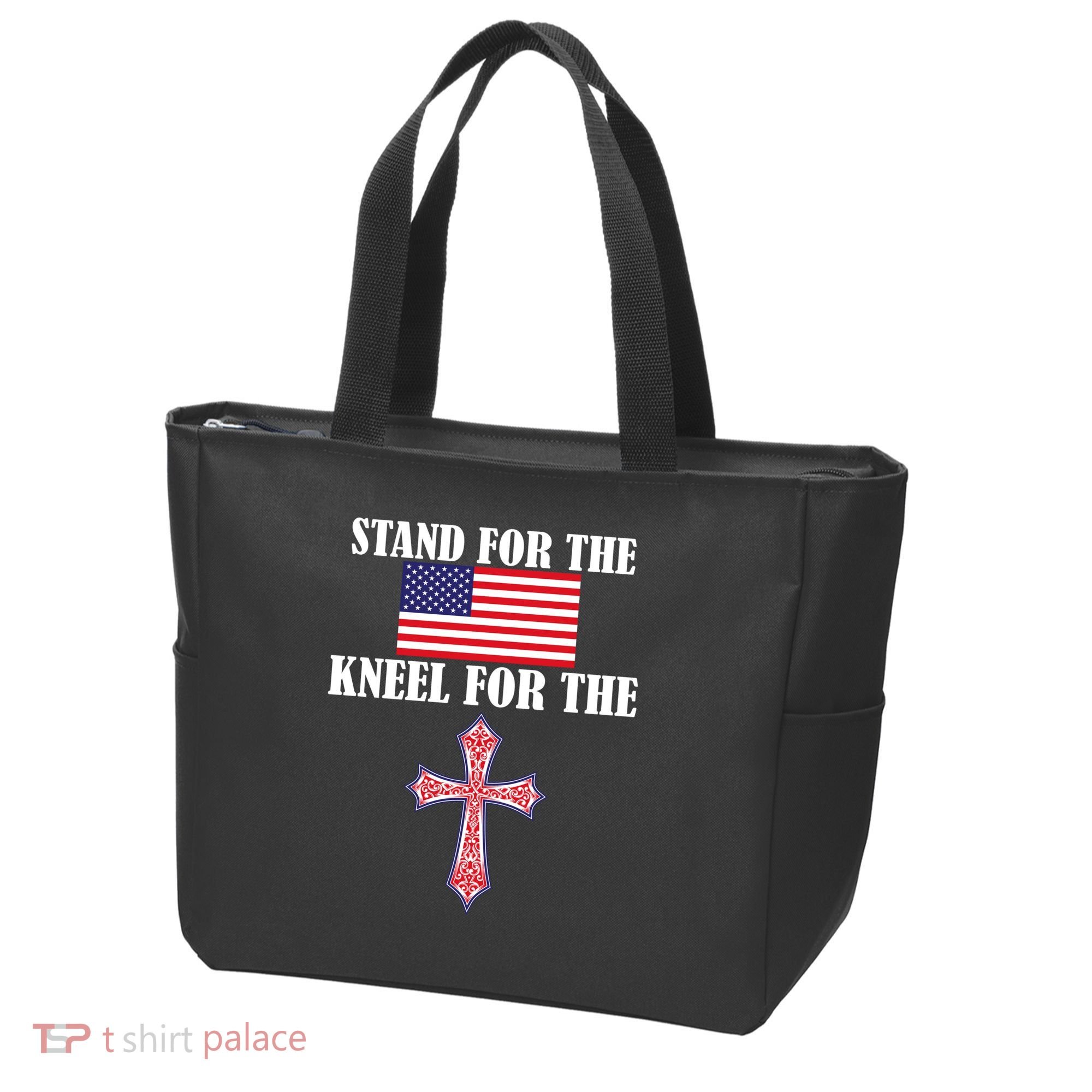 Stand For the Flag Kneel For the Cross National Anthem Tote Bag