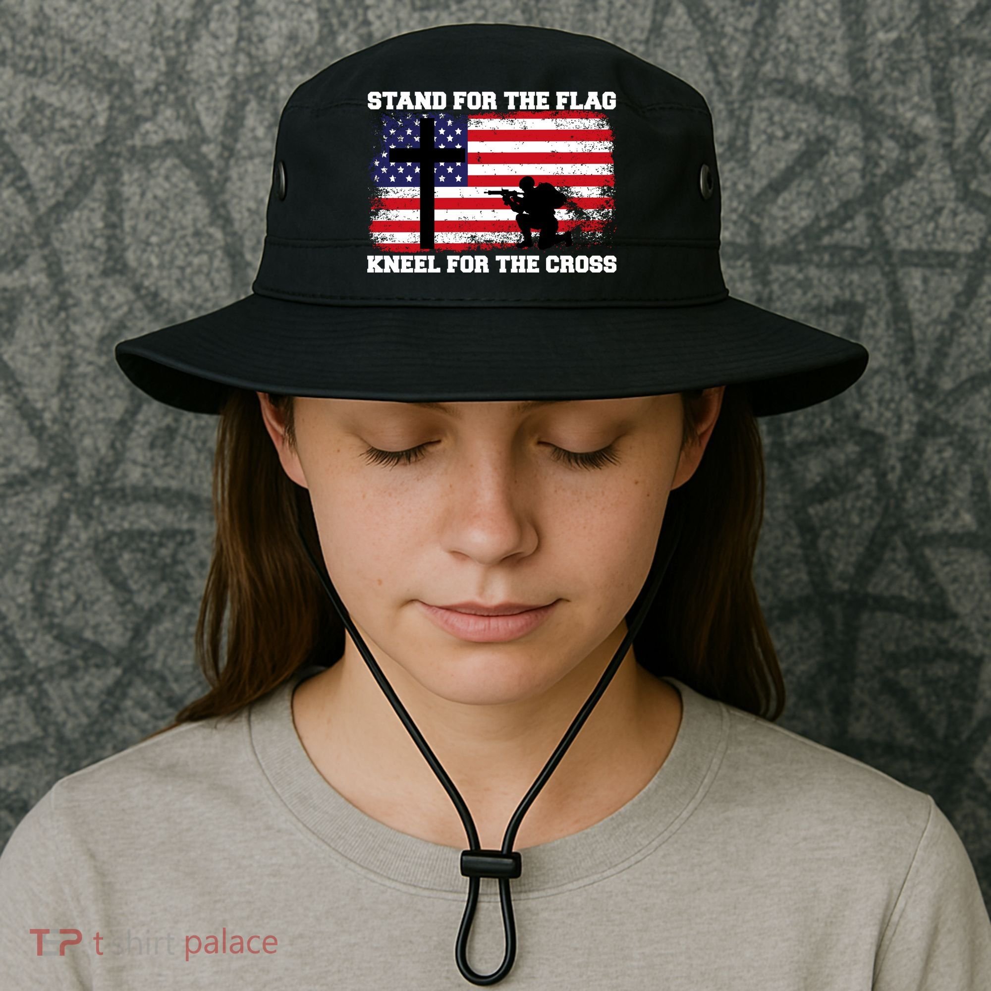 Stand For the Flag Kneel for the Cross USA Army Bucket Hat