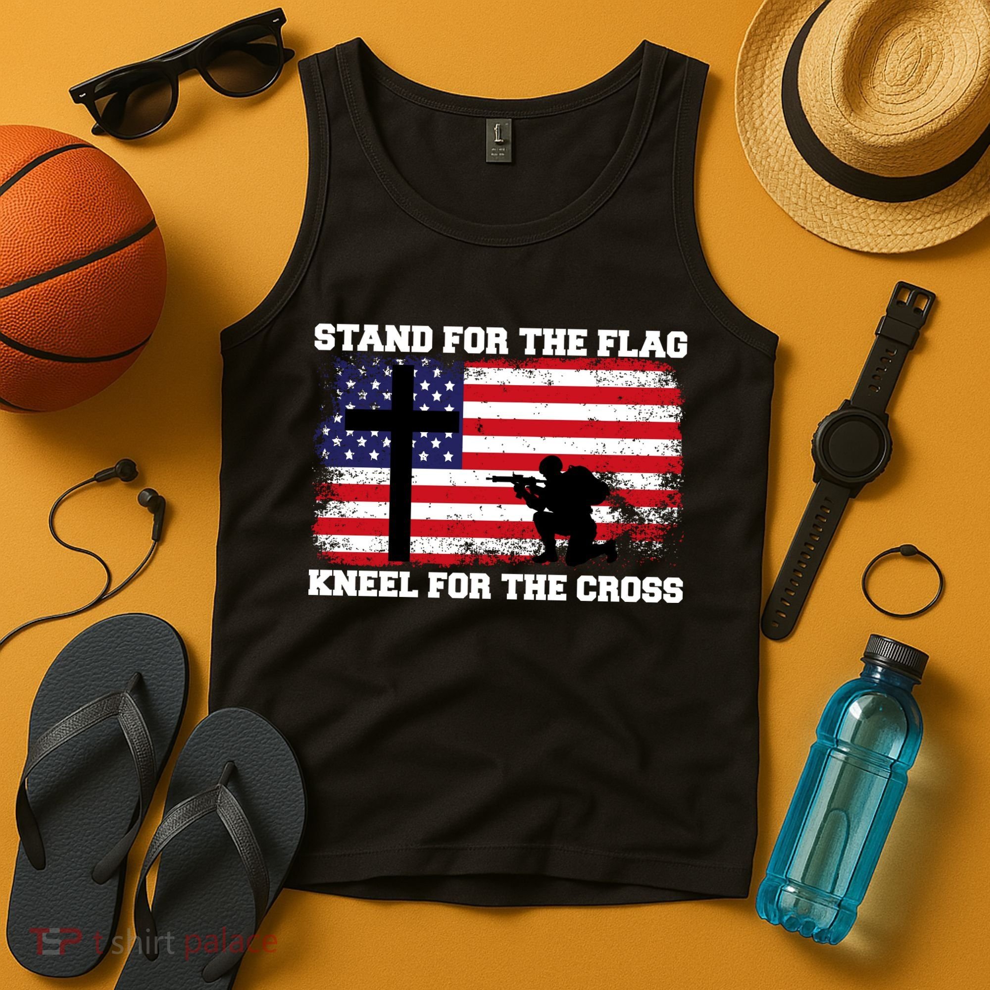 Stand For the Flag Kneel for the Cross USA Army Tank Top