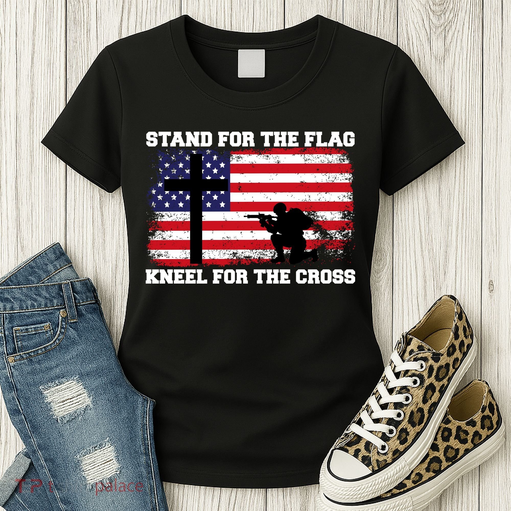 Stand For the Flag Kneel for the Cross USA Army Women's T-Shirt