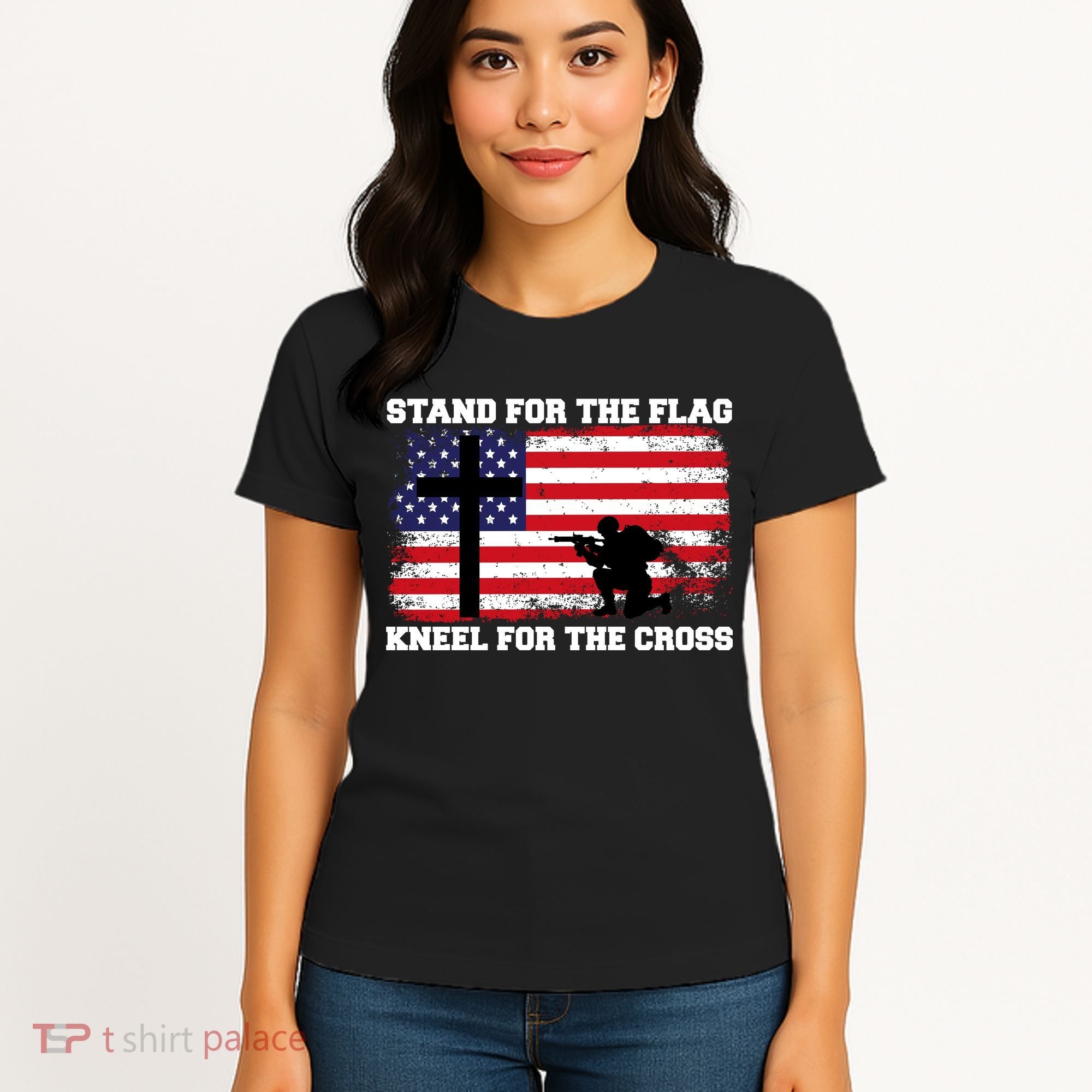 Stand For the Flag Kneel for the Cross USA Army Women's T-Shirt