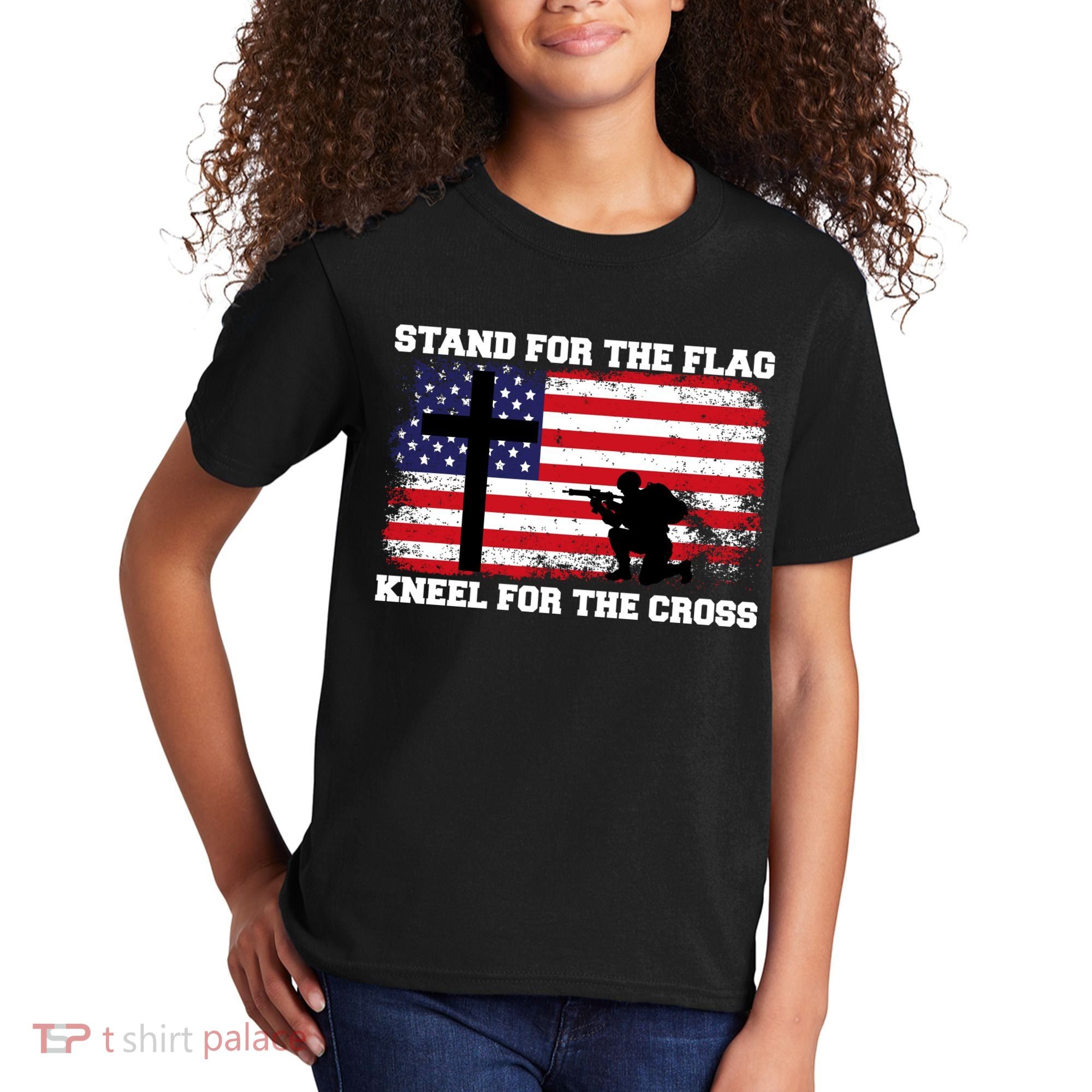 Stand For the Flag Kneel for the Cross USA Army Kids T-Shirt