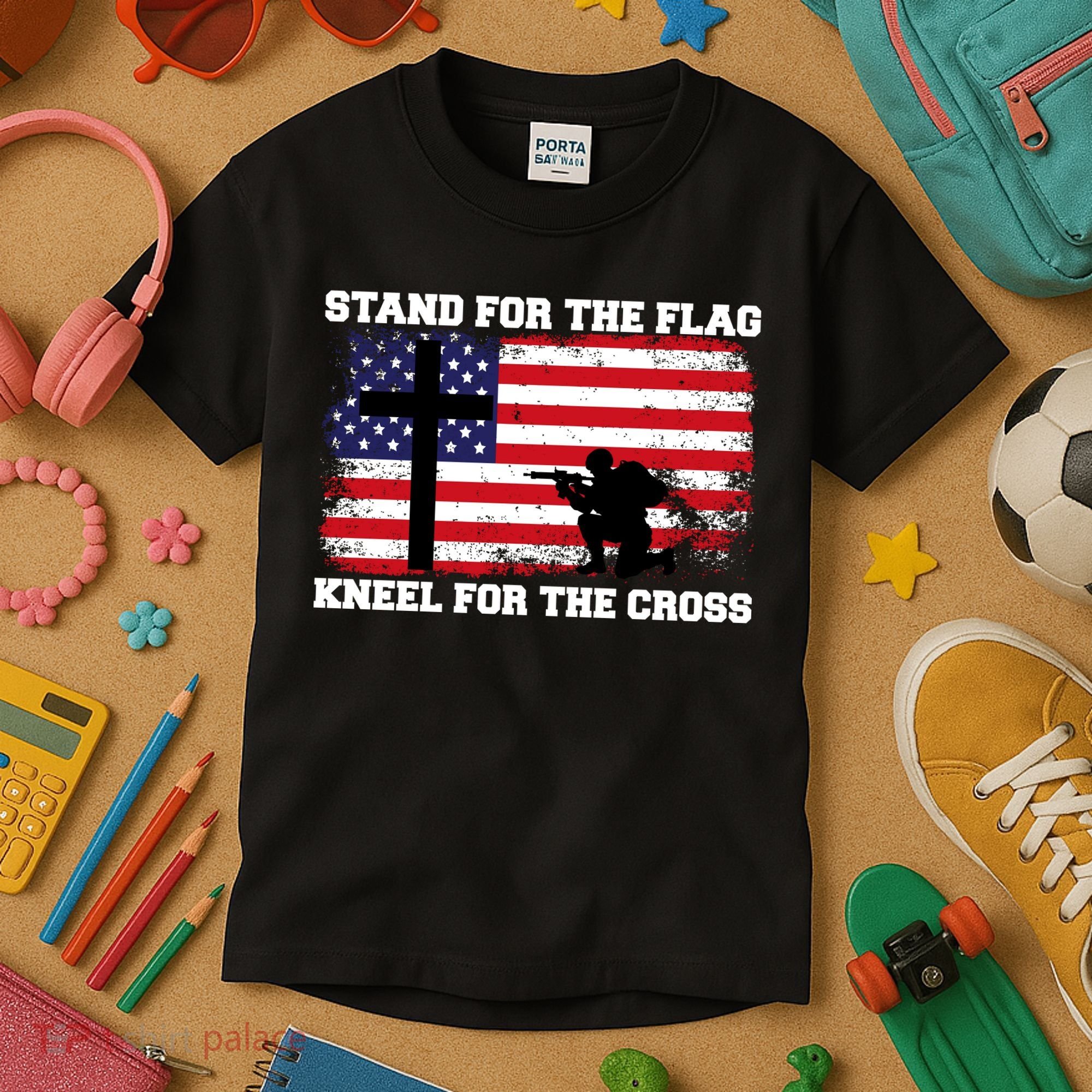 Stand For the Flag Kneel for the Cross USA Army Kids T-Shirt
