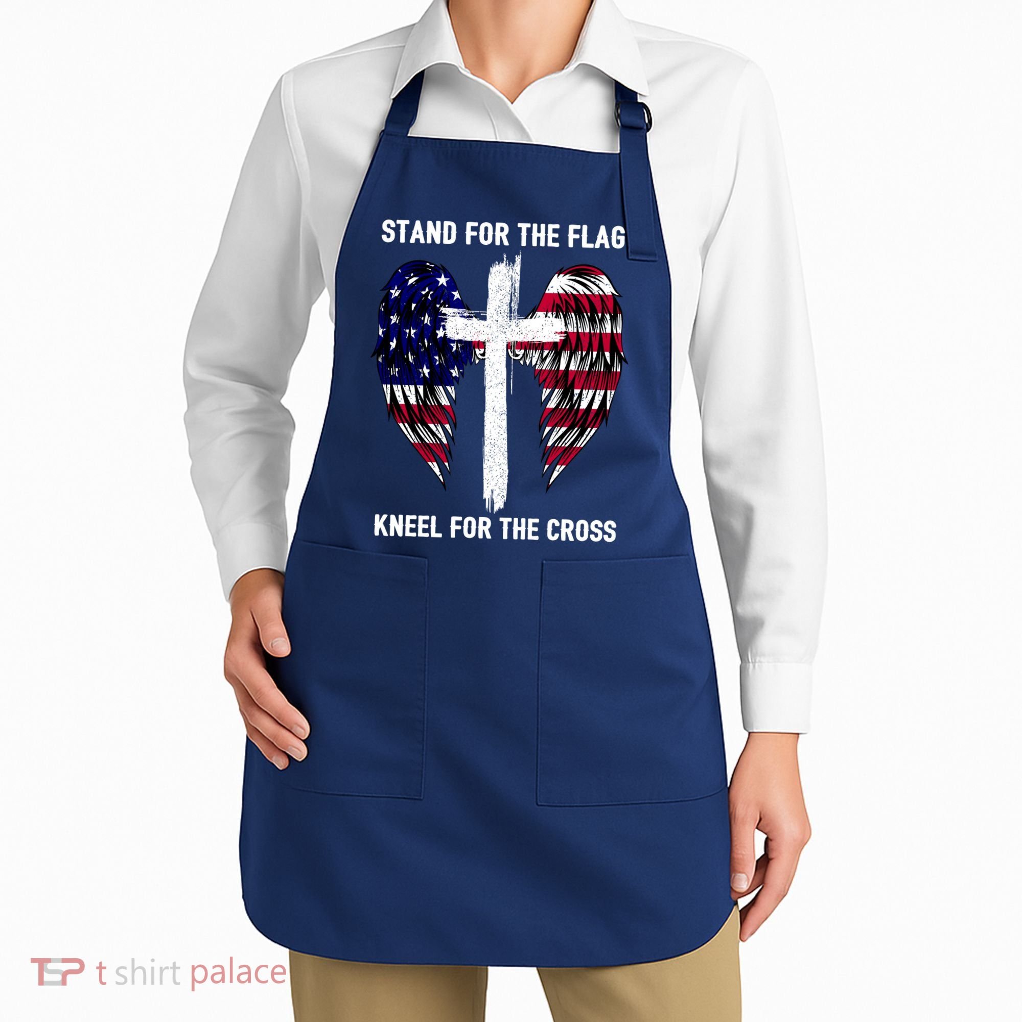 Stand For The Flag Kneel For The Cross USA Eagle Apron