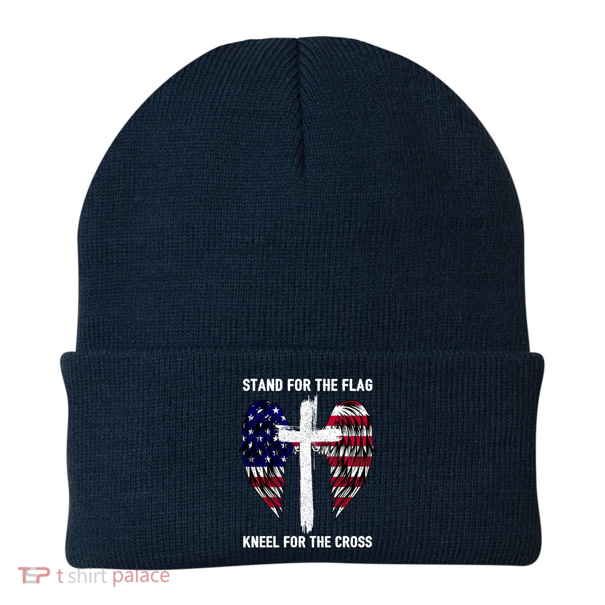 Stand For The Flag Kneel For The Cross USA Eagle Beanie