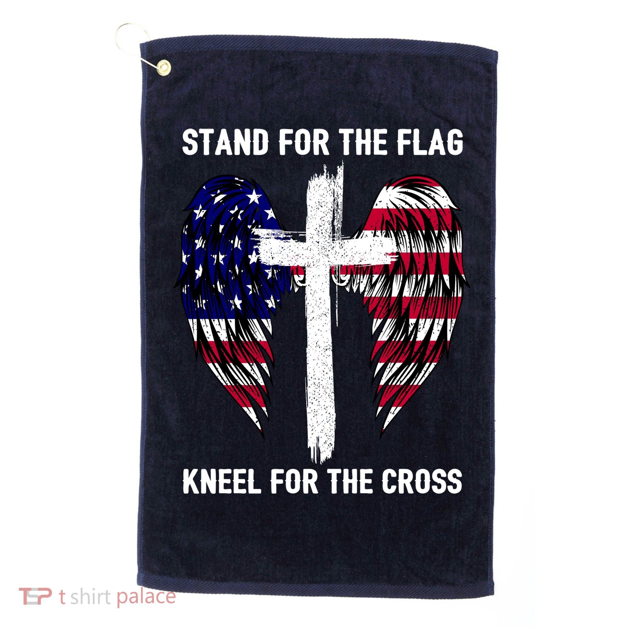 Stand For The Flag Kneel For The Cross USA Eagle Golf Towel