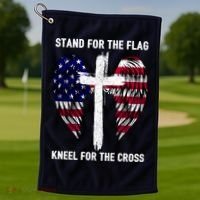 Stand For The Flag Kneel For The Cross USA Eagle Golf Towel thumb 1