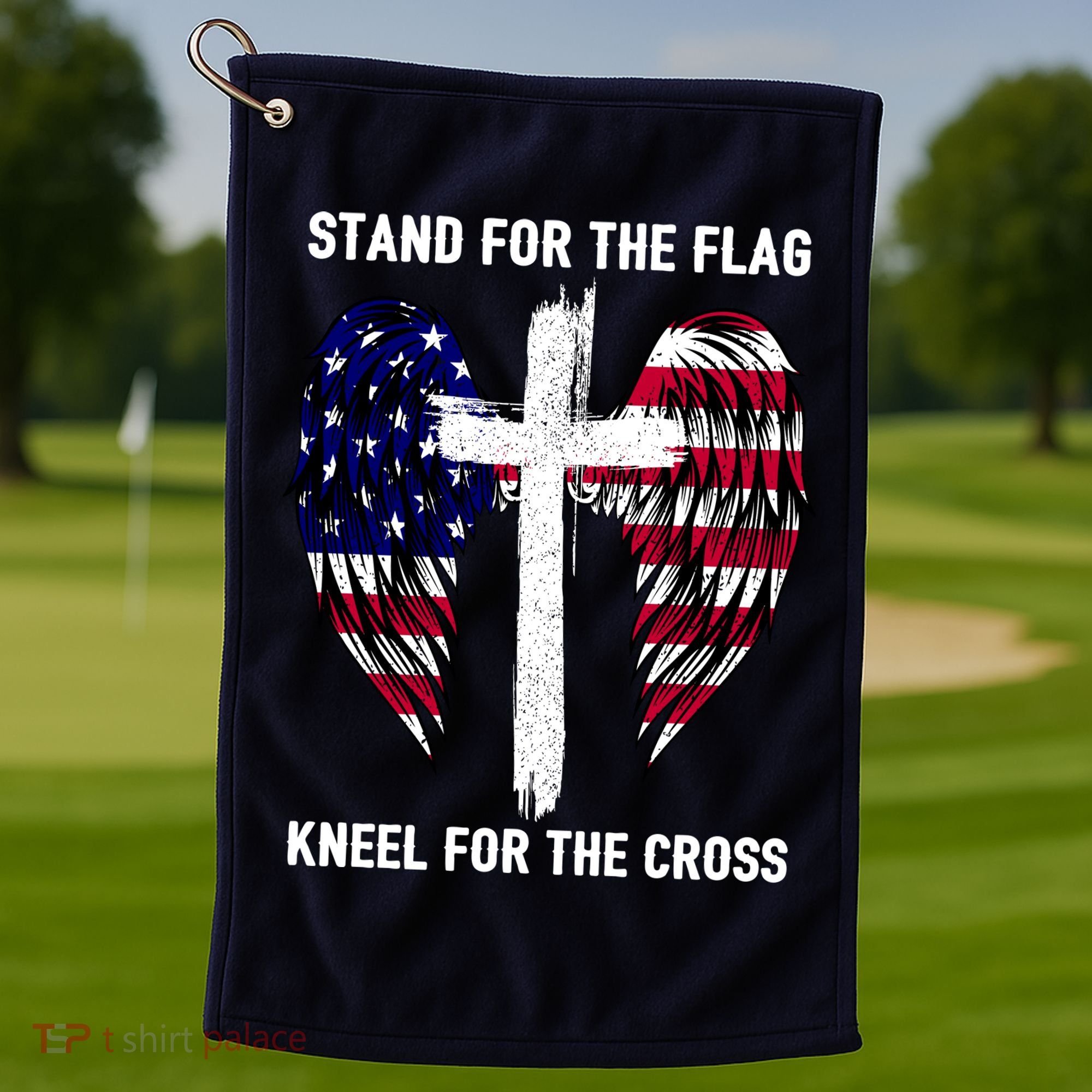 Stand For The Flag Kneel For The Cross USA Eagle Golf Towel