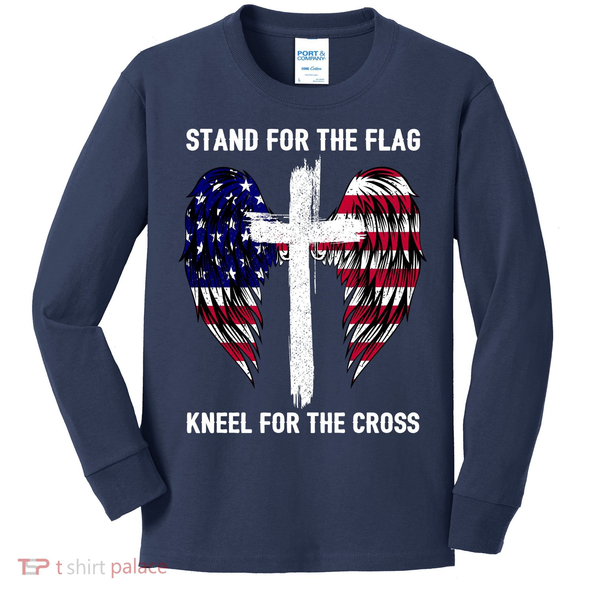 Stand For The Flag Kneel For The Cross USA Eagle Kids Long Sleeve Shirt