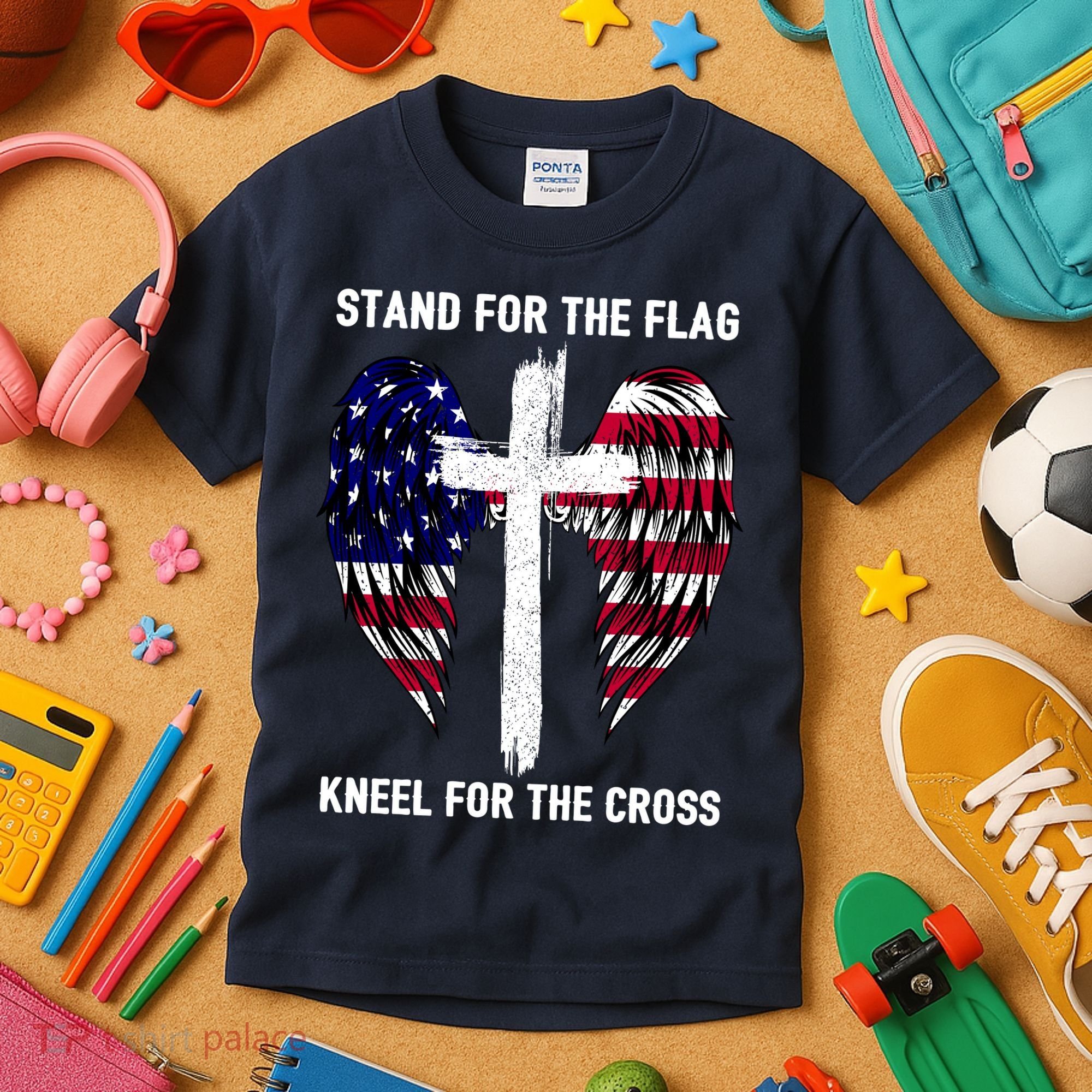 Stand For The Flag Kneel For The Cross USA Eagle Kids T-Shirt