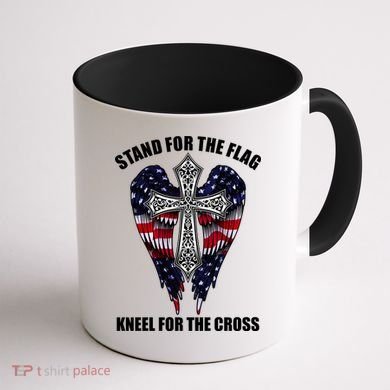 Stand For the Flag Kneel for the Cross USA Eagle Wings Coffee Mug back