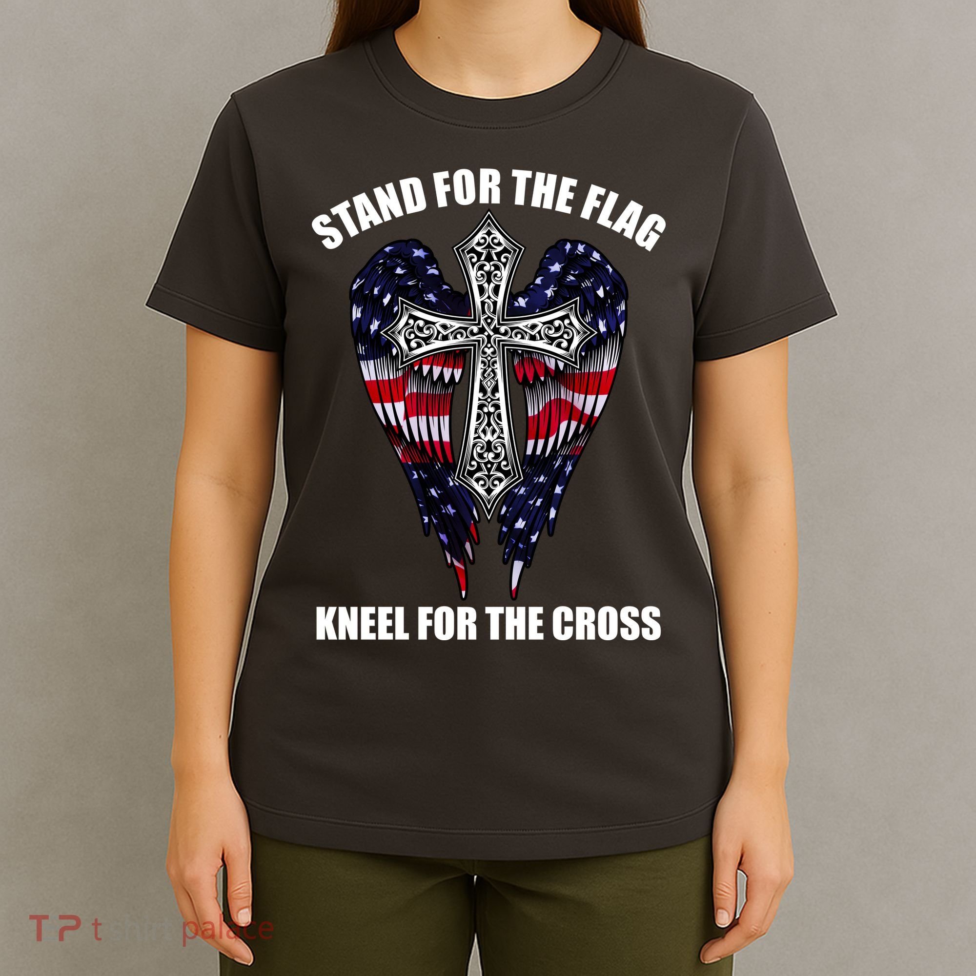 Stand For the Flag Kneel for the Cross USA Eagle Wings T-Shirt