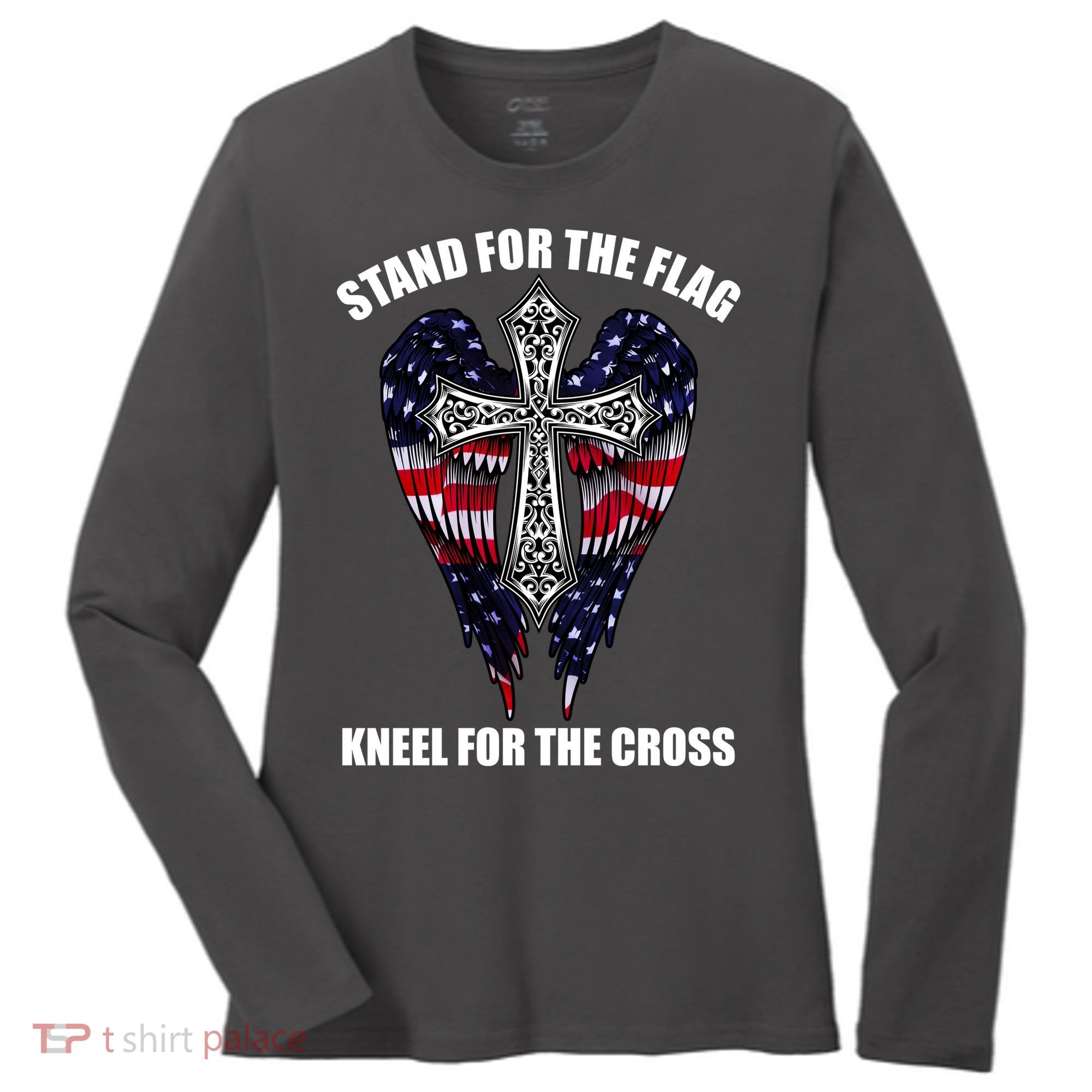Stand For the Flag Kneel for the Cross USA Eagle Wings Women's Long Sleeve Shirt