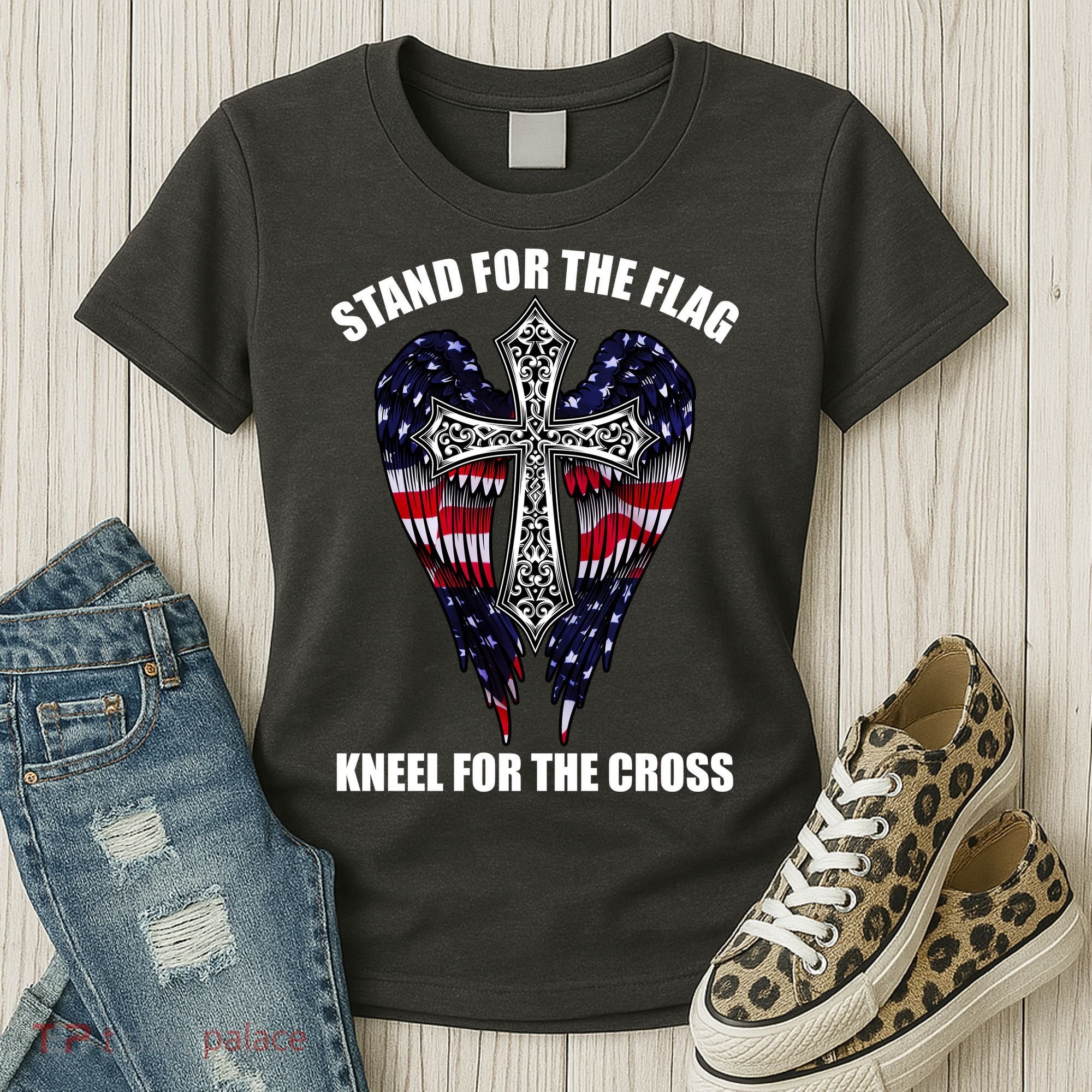 Stand For the Flag Kneel for the Cross USA Eagle Wings Women's T-Shirt