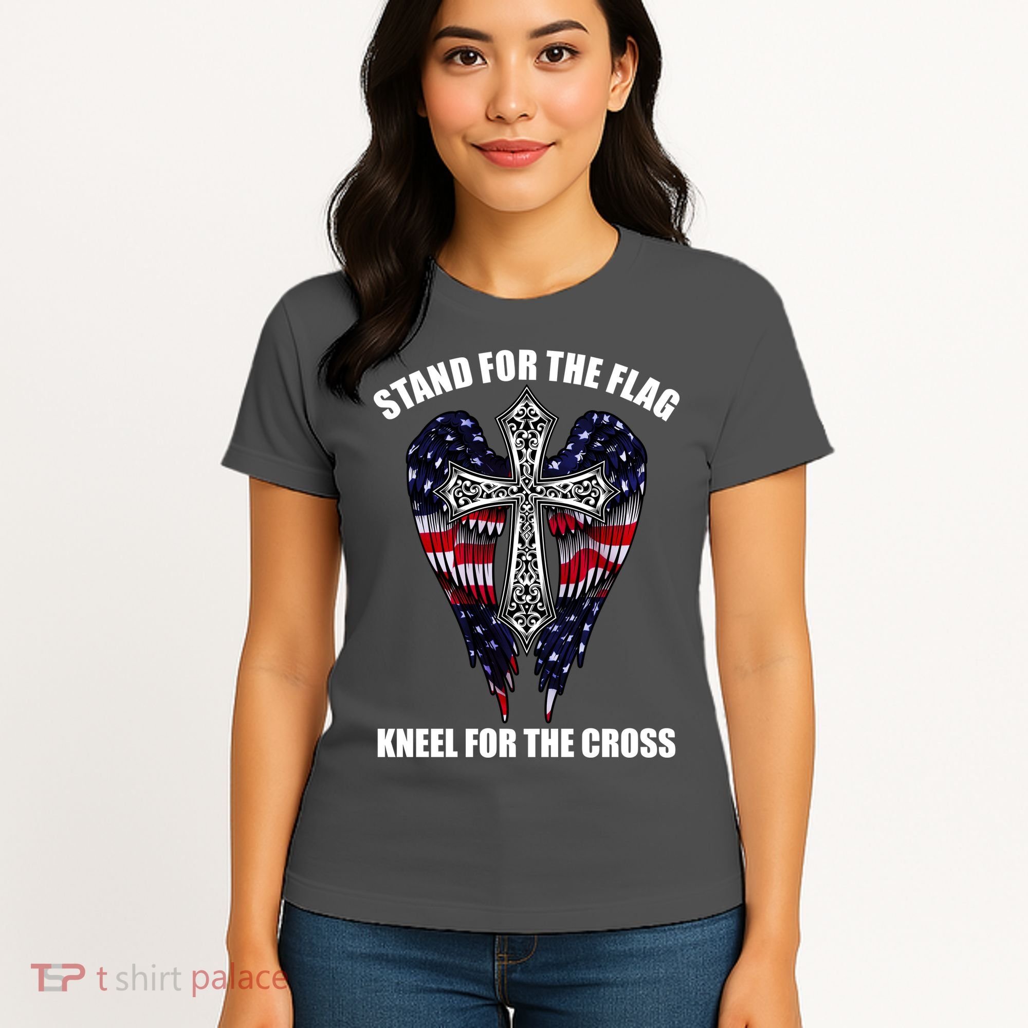 Stand For the Flag Kneel for the Cross USA Eagle Wings Women's T-Shirt