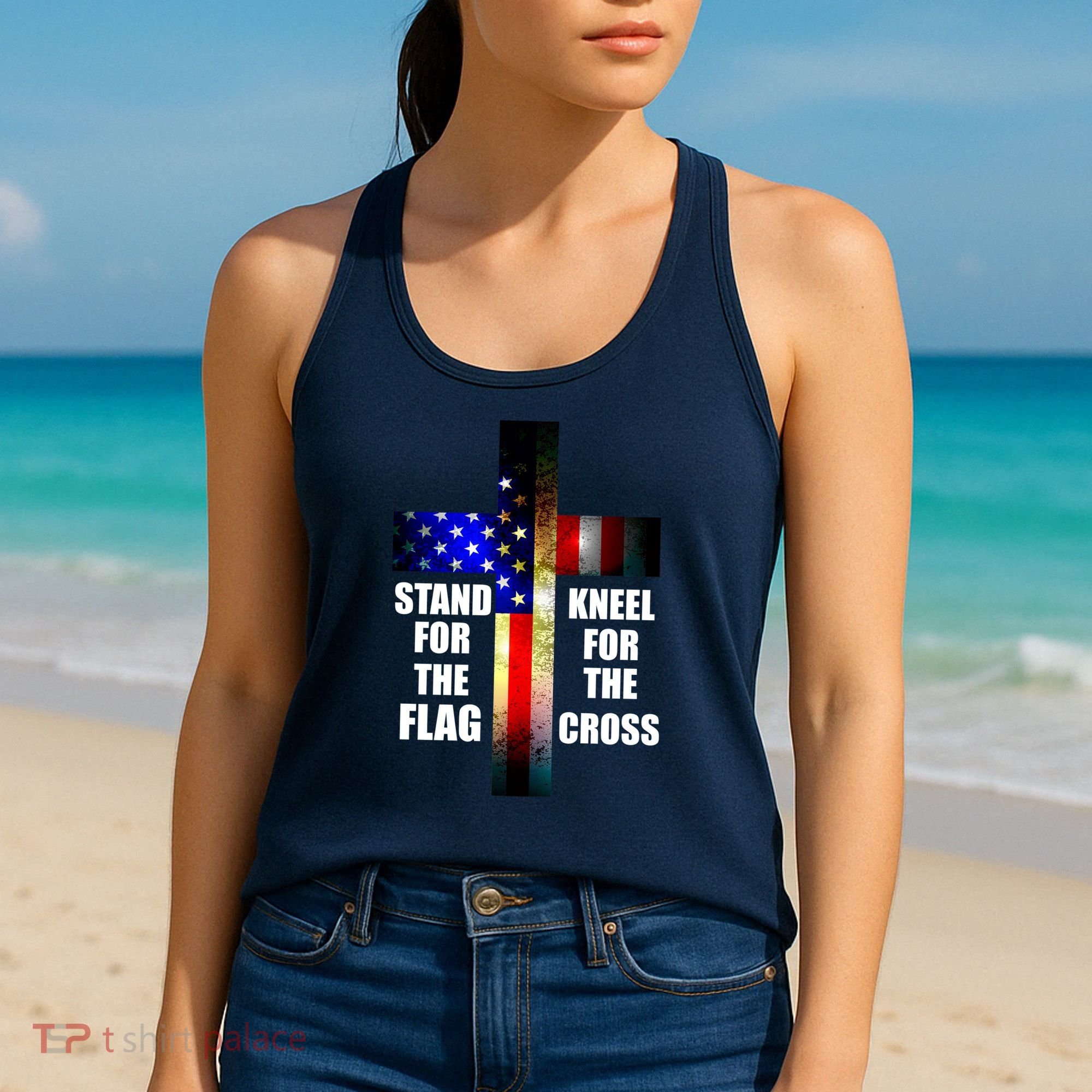 Stand For the Flag Kneel for the Cross USA FLAG Women's Tank Top