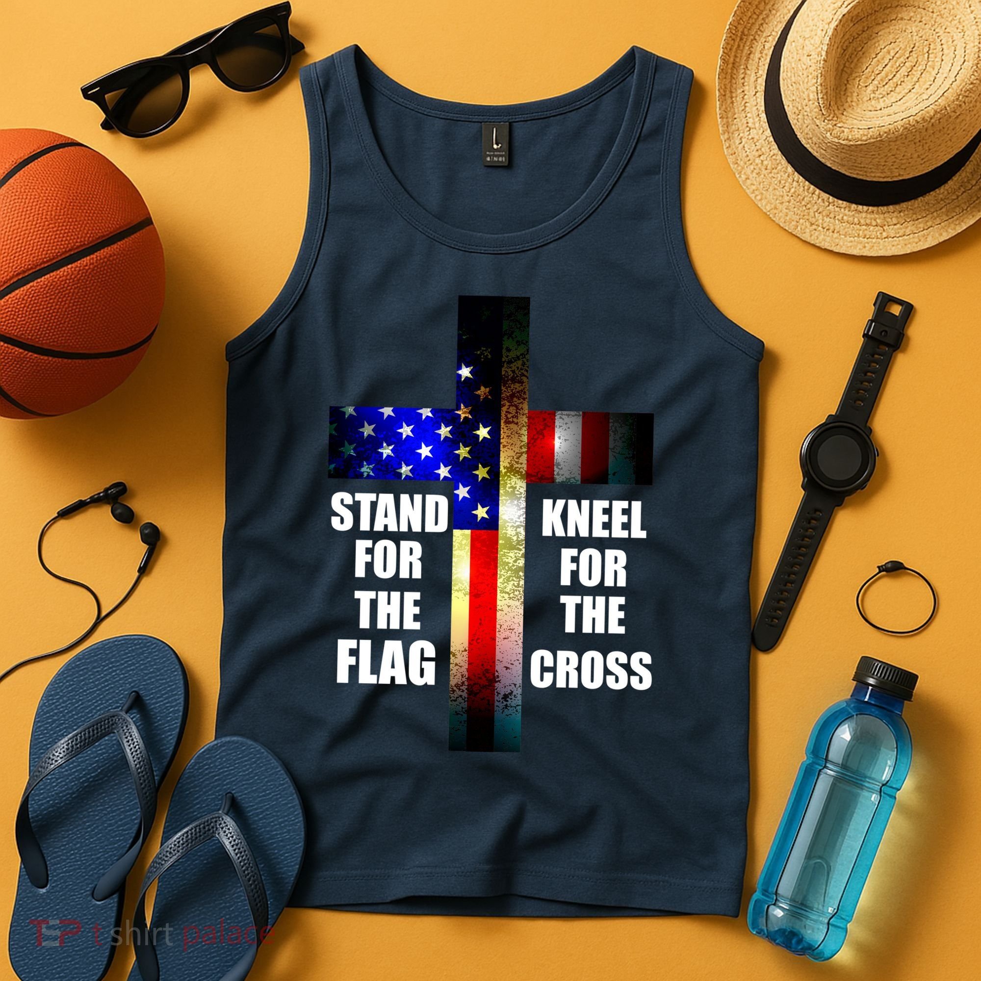 Stand For the Flag Kneel for the Cross USA FLAG Tank Top
