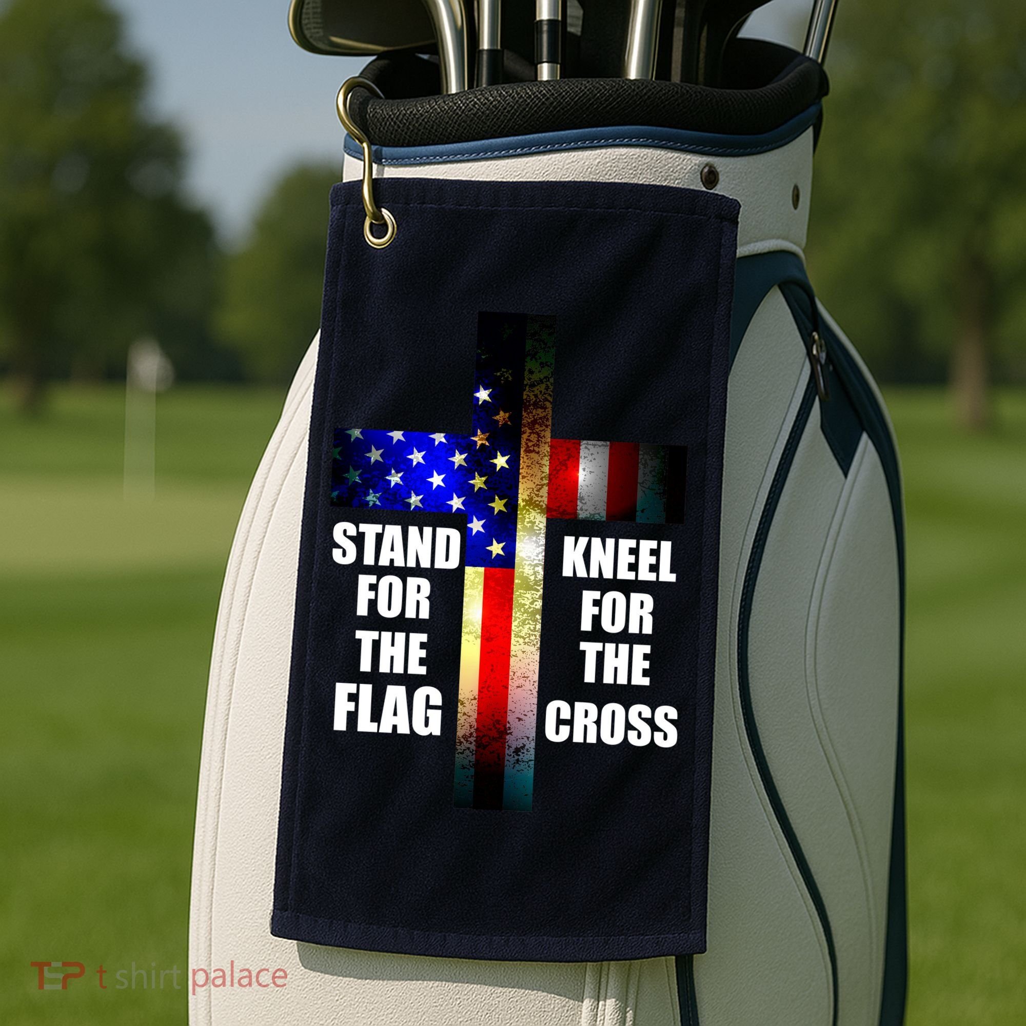 Stand For the Flag Kneel for the Cross USA FLAG Golf Towel