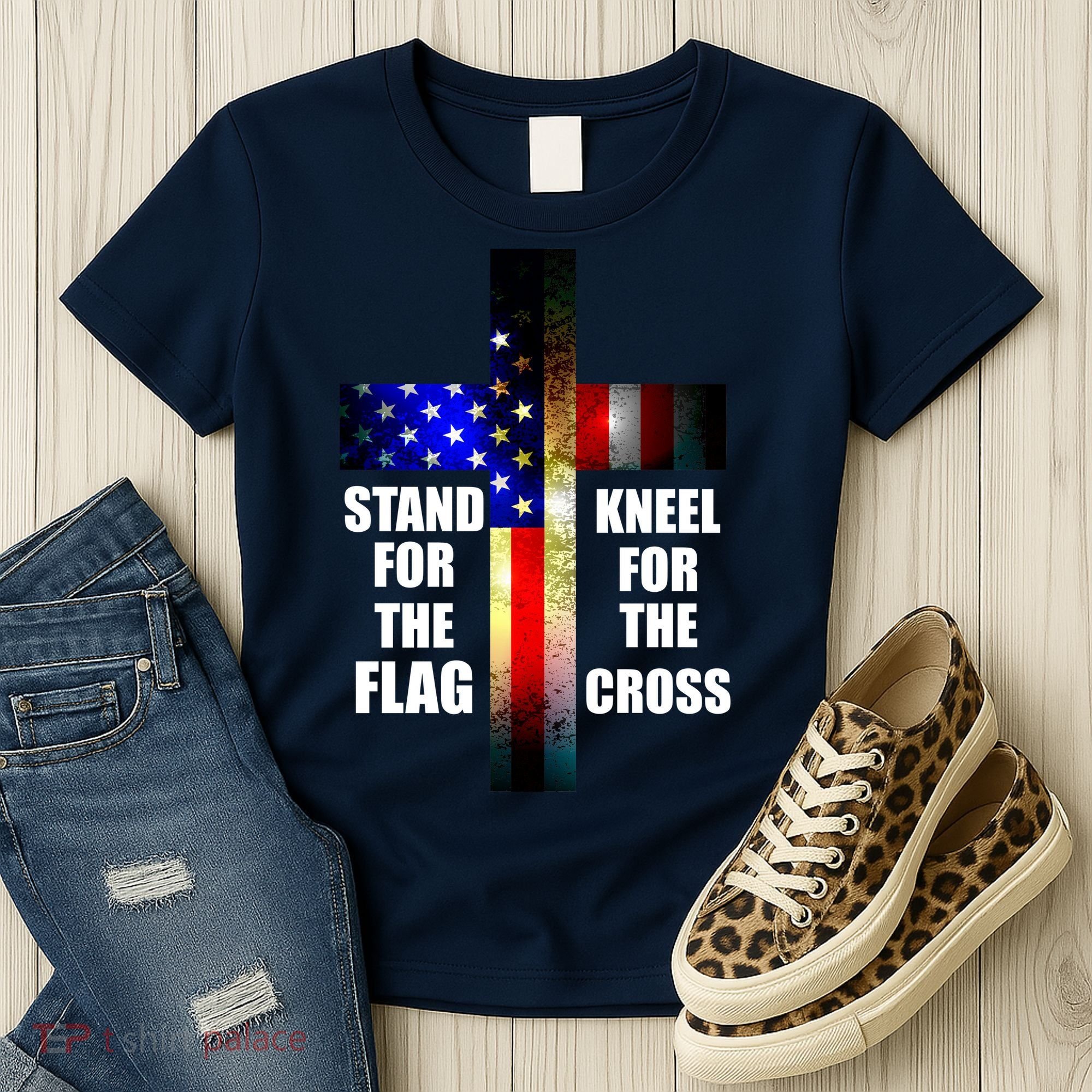 Stand For the Flag Kneel for the Cross USA FLAG Women's T-Shirt