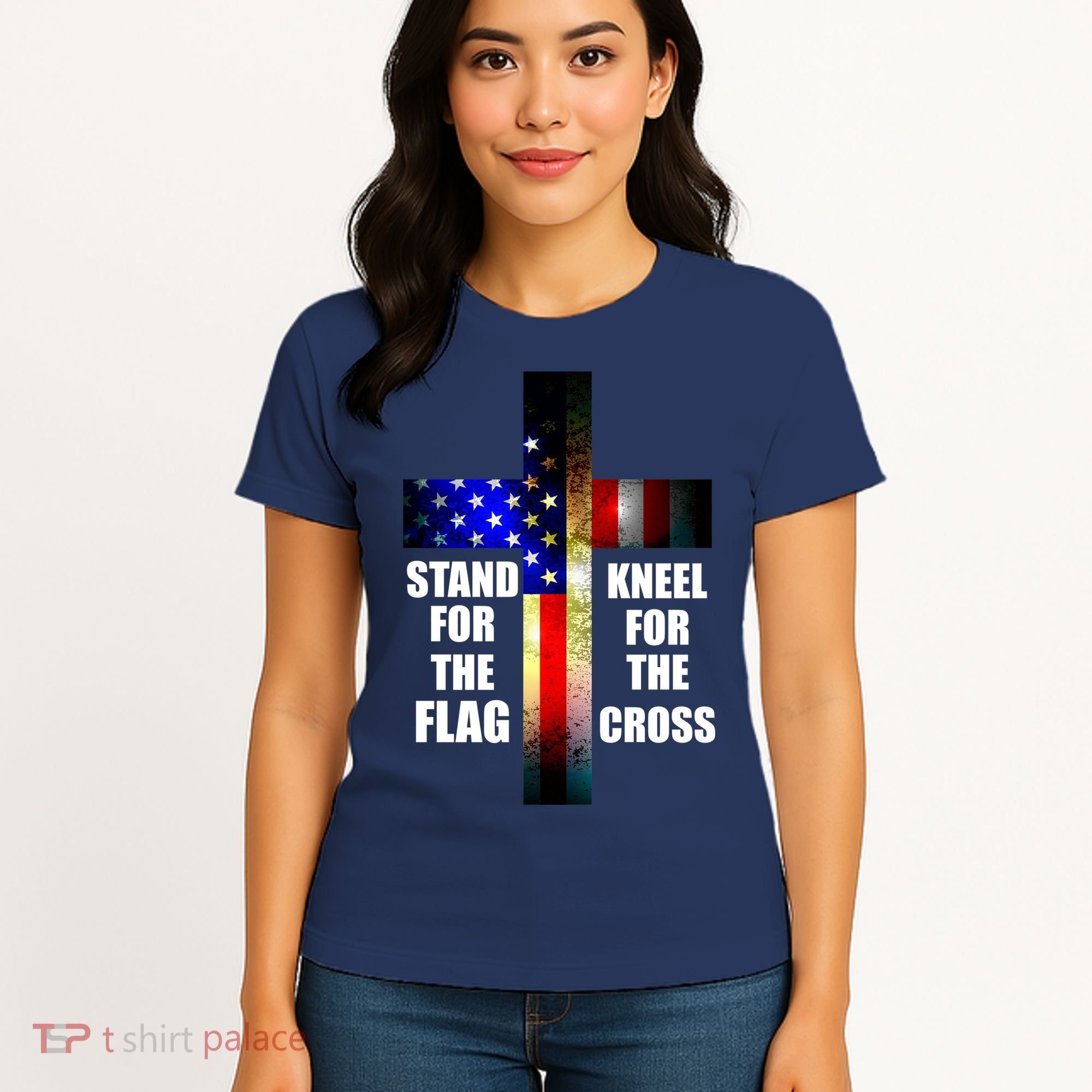 Stand For the Flag Kneel for the Cross USA FLAG Women's T-Shirt