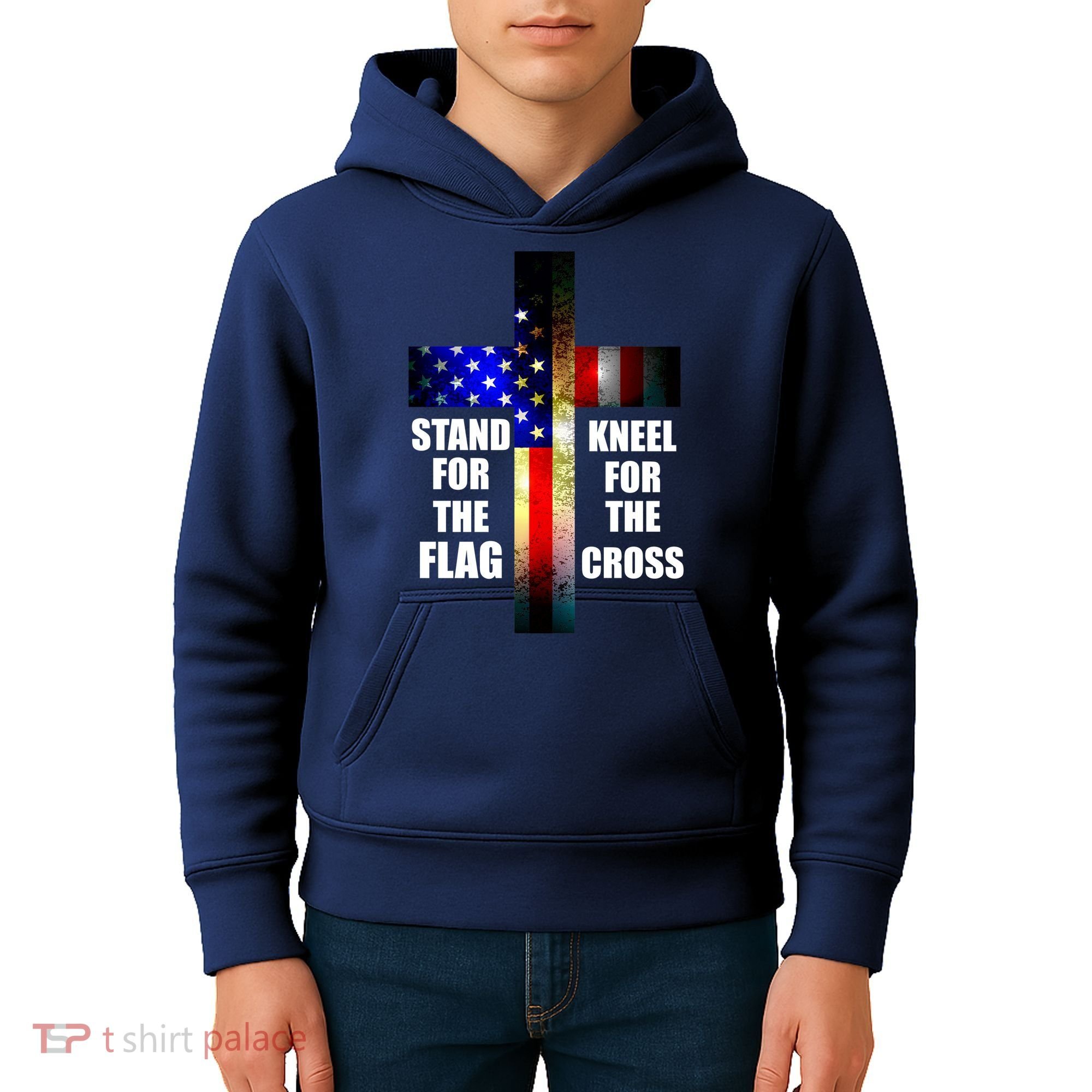 Stand For the Flag Kneel for the Cross USA FLAG Kids Hoodie
