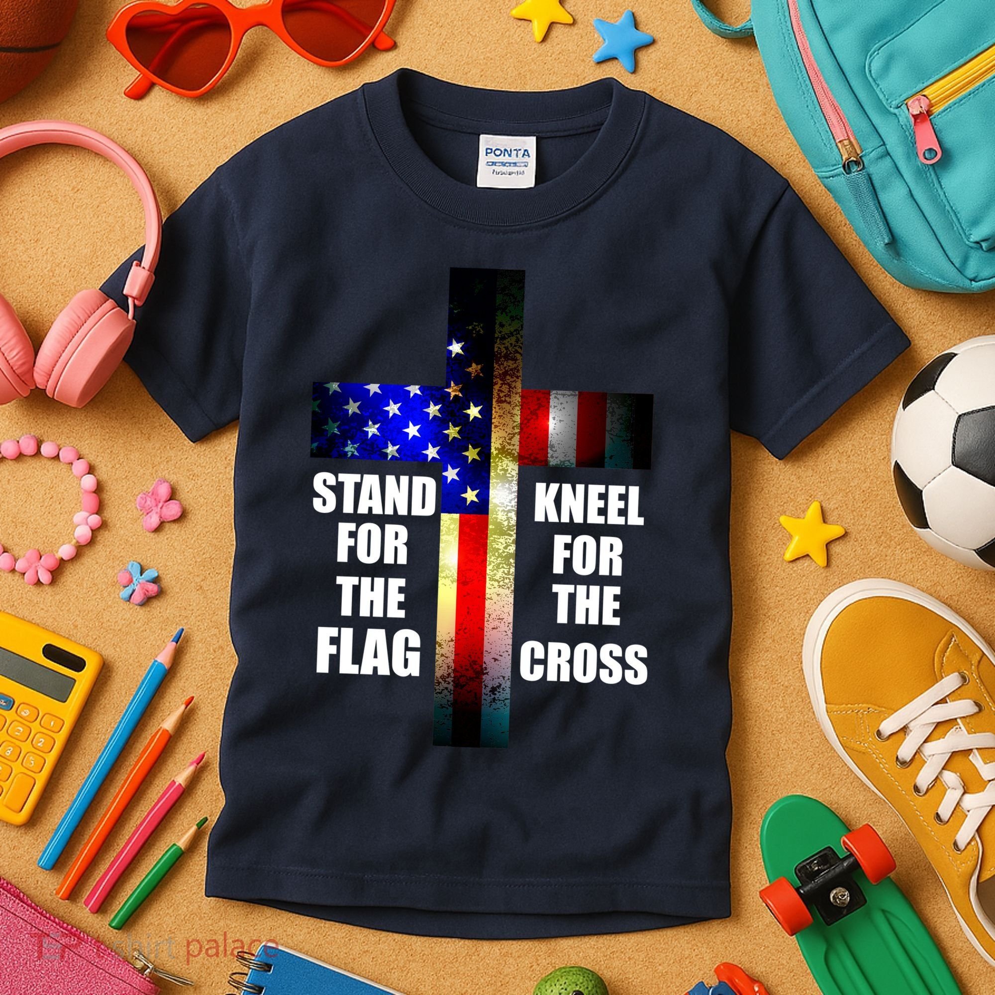 Stand For the Flag Kneel for the Cross USA FLAG Kids T-Shirt