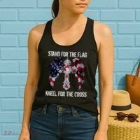Stand For The Flag Kneel For The Cross USA National Anthem Women's Tank Top thumb 2