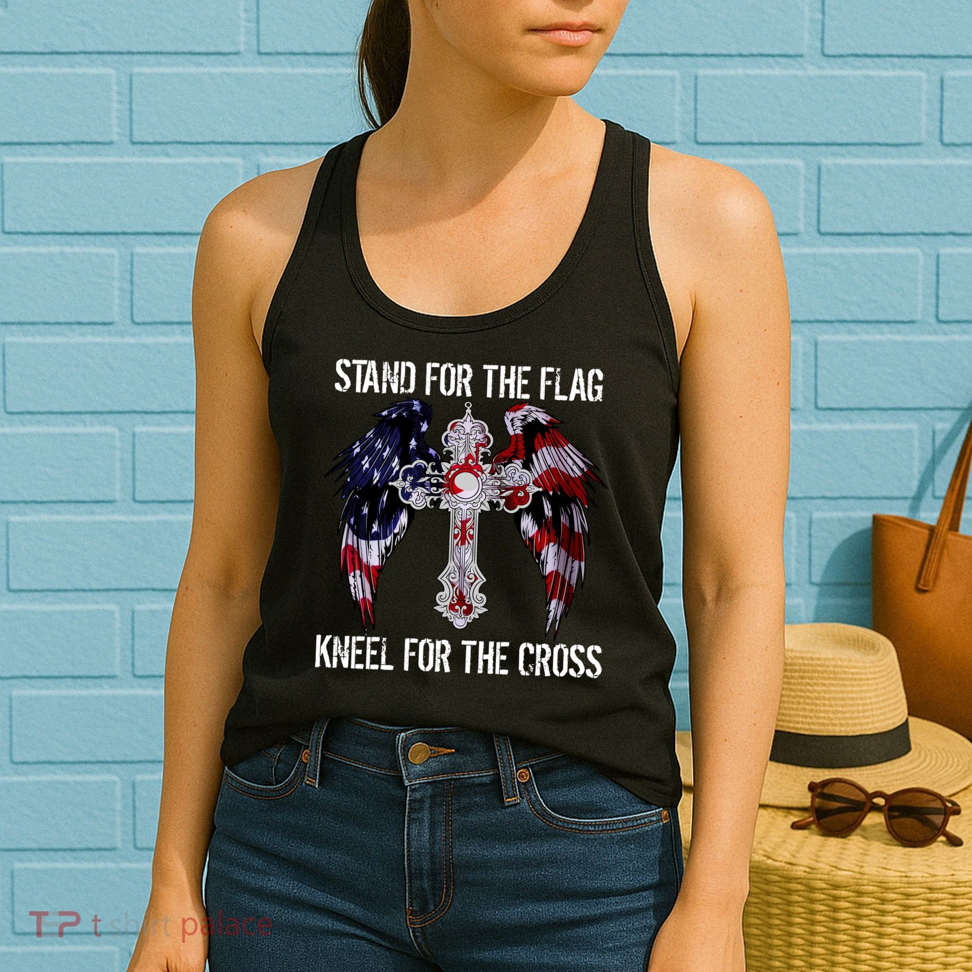 Stand For The Flag Kneel For The Cross USA National Anthem Women's Tank Top