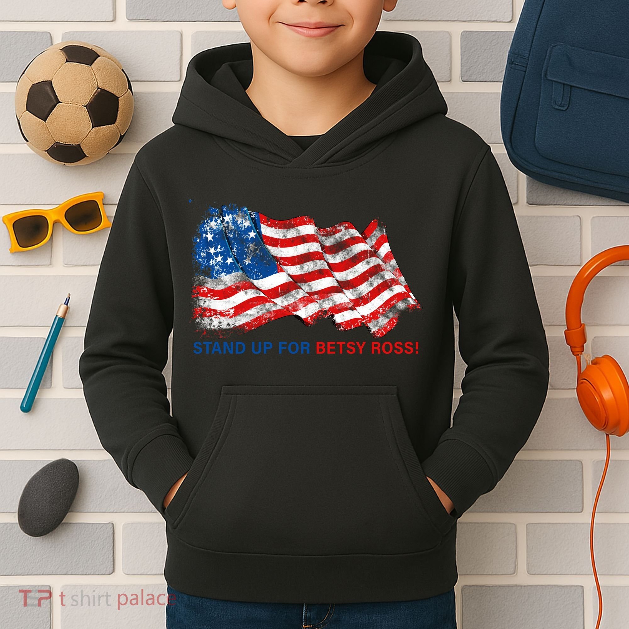 Stand Up For Betsy Ross Distressed Flag Kids Hoodie