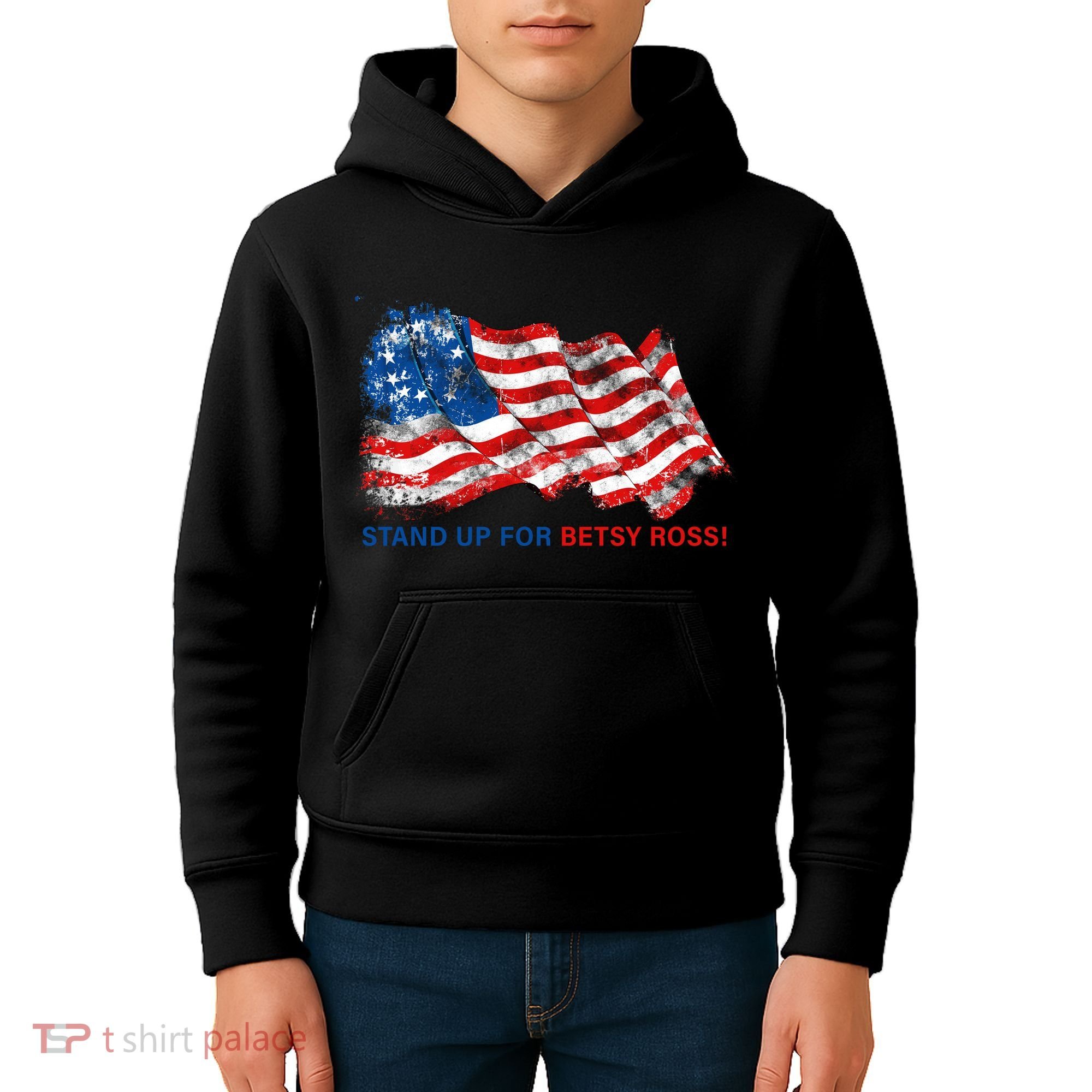 Stand Up For Betsy Ross Distressed Flag Kids Hoodie