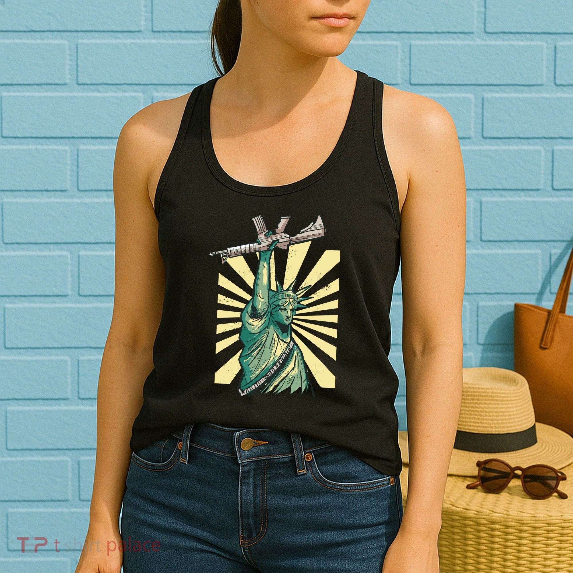 Statue Of Liberty Holding Gun Women's Tank Top